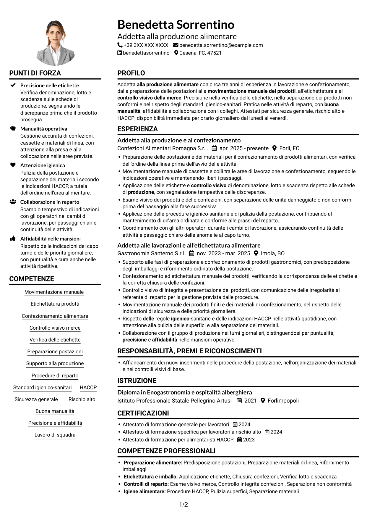 Esempio di curriculum — pagina 1