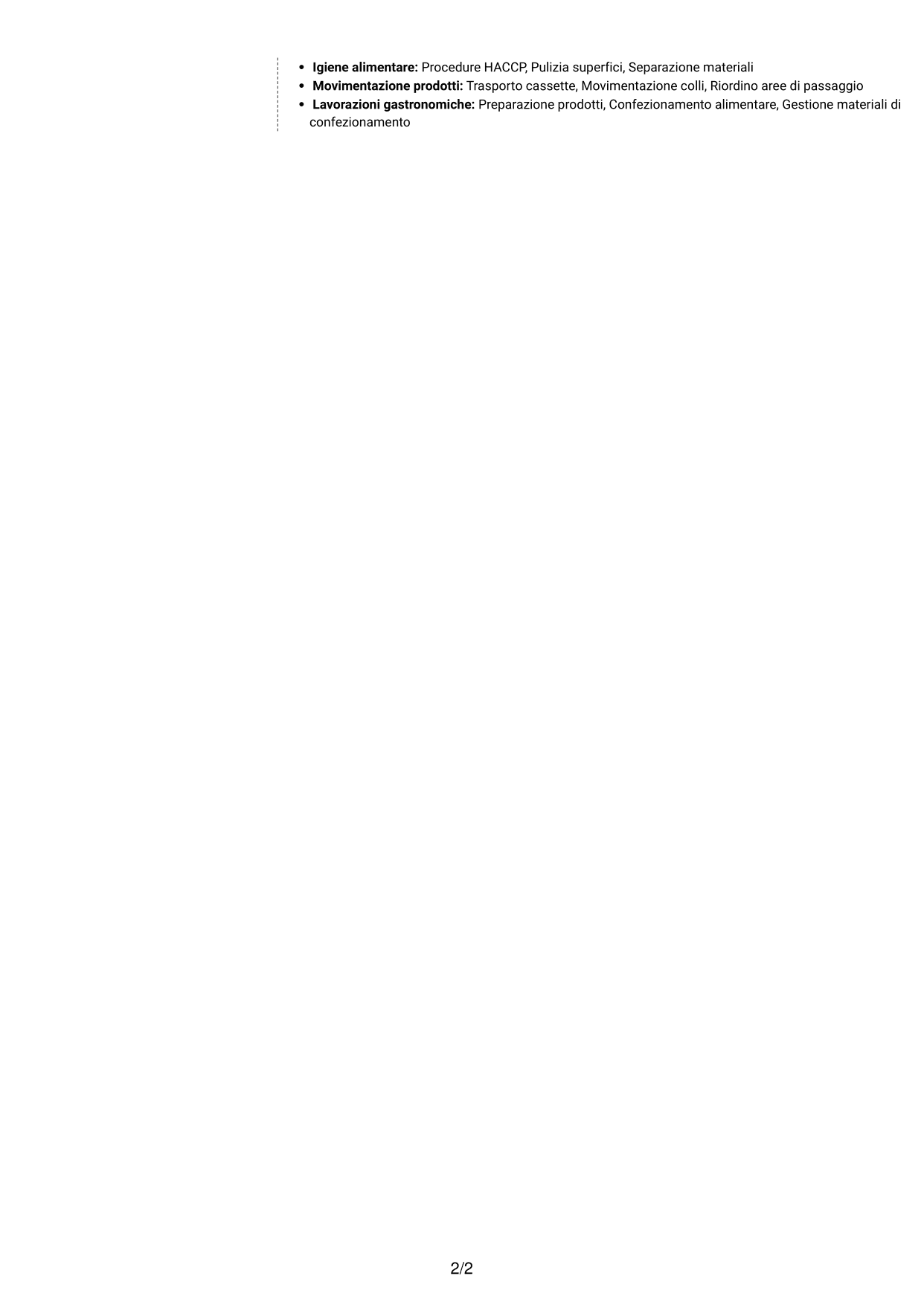 CV Moderno (formato a due colonne con foto a sinistra e separatore): Addetto alla manovalanza ed etichettatura - Produzione alimentare, pagina 2