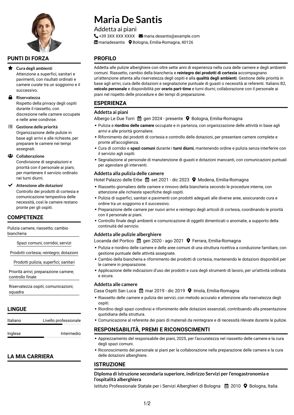 Esempio di curriculum — pagina 1