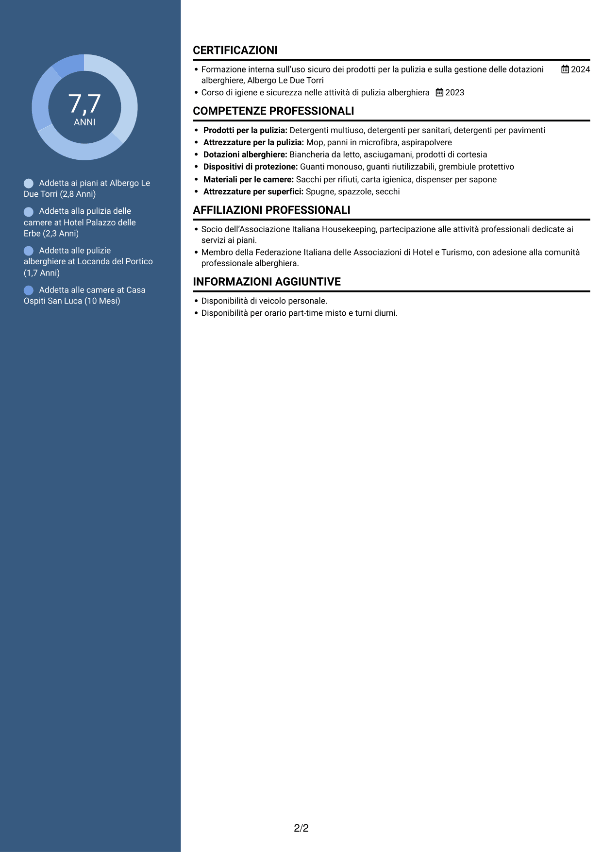 CV Elegante (formato con colonna laterale colorata e foto): Addetto alla pulizia delle camere, pagina 2