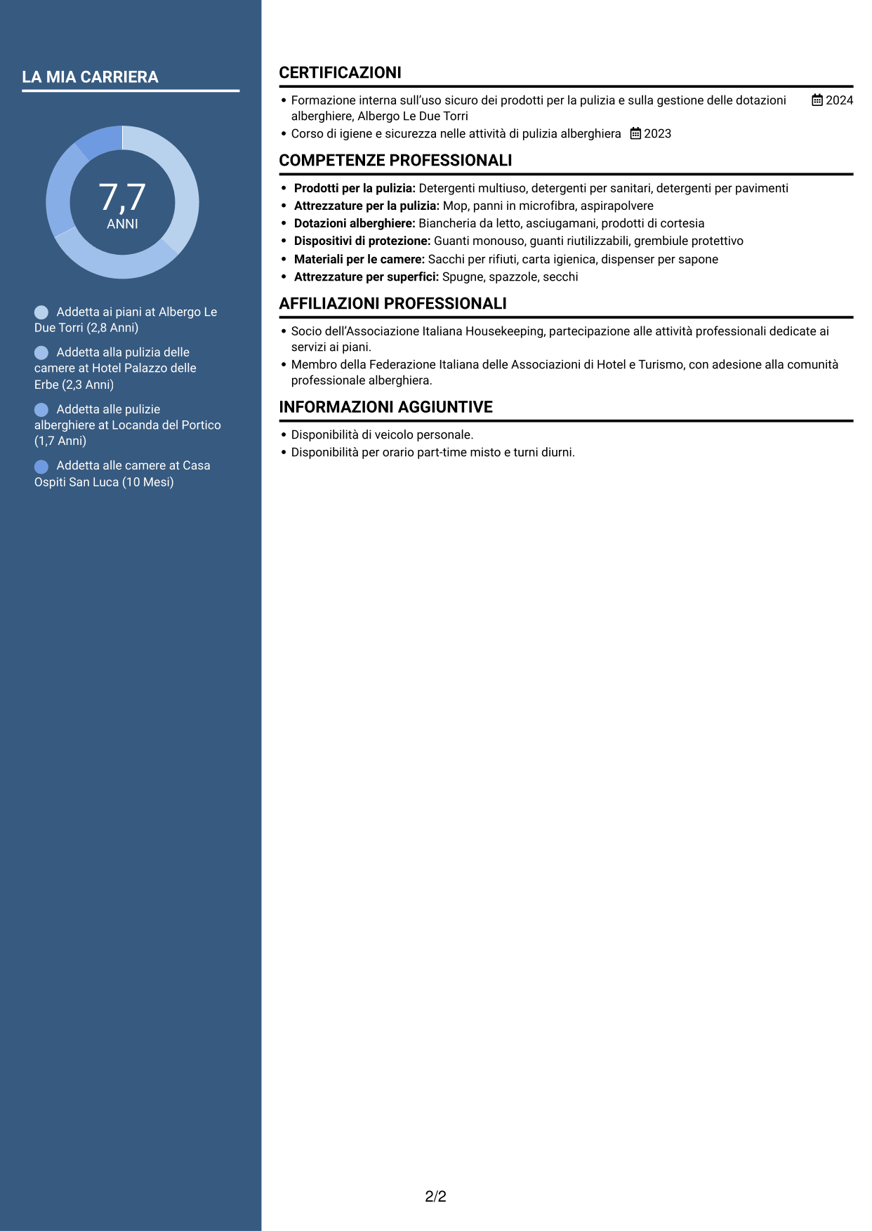 CV Signature (formato con colonna laterale colorata e foto grande): Addetto alla pulizia delle camere, pagina 2