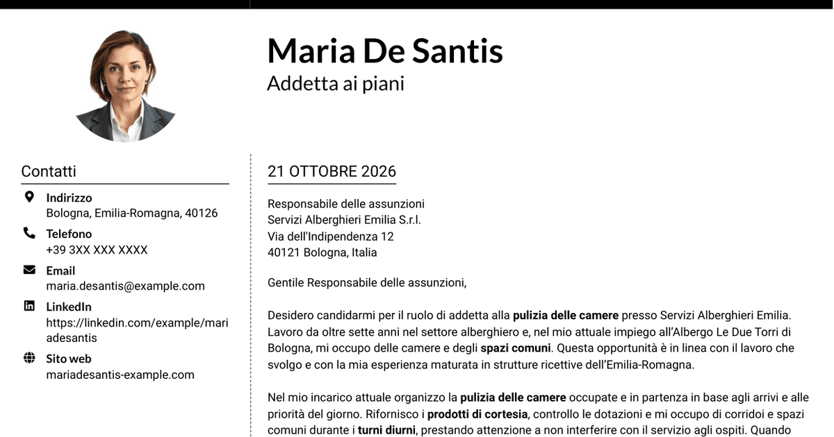 7 modelli di lettera di presentazione per Addetto alla pulizia delle camere, con esempi