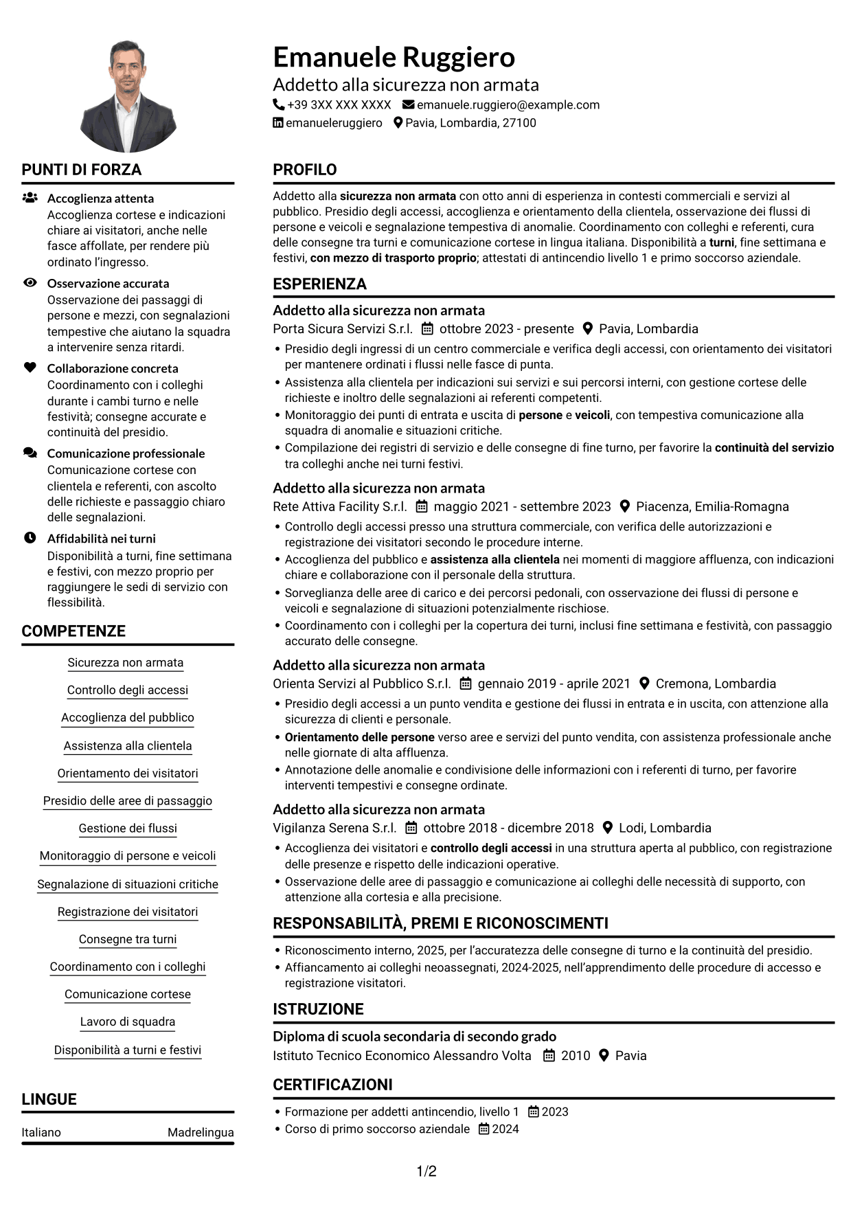 Esempio di curriculum — pagina 1