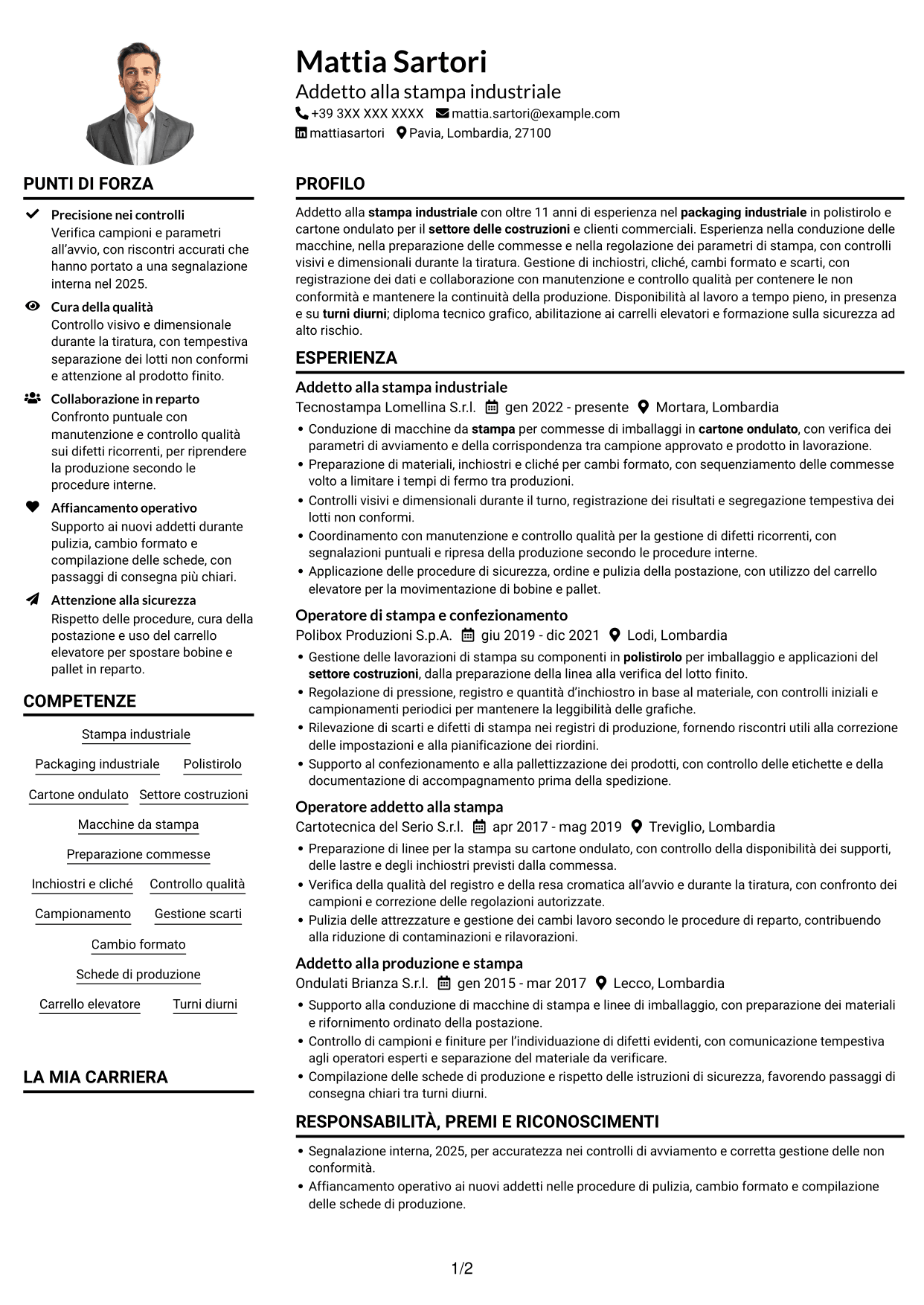 Esempio di curriculum — pagina 1