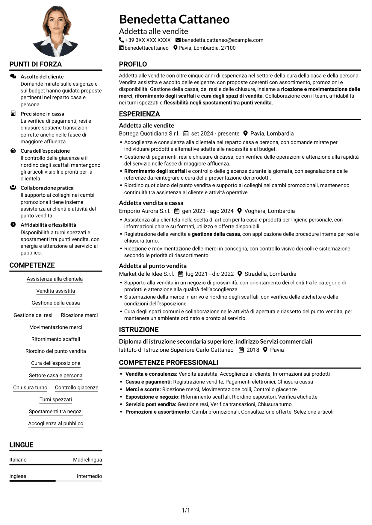 Esempio di curriculum — pagina 1