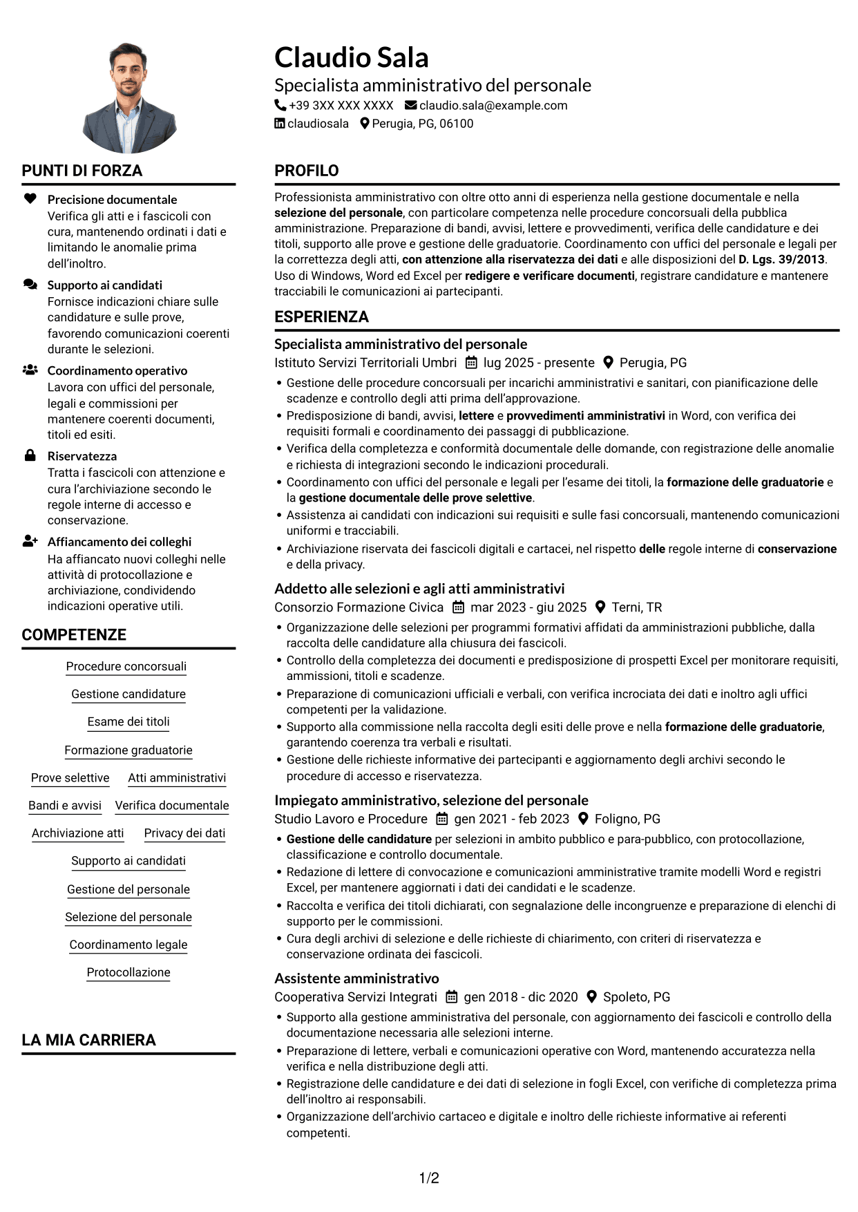 Esempio di curriculum — pagina 1