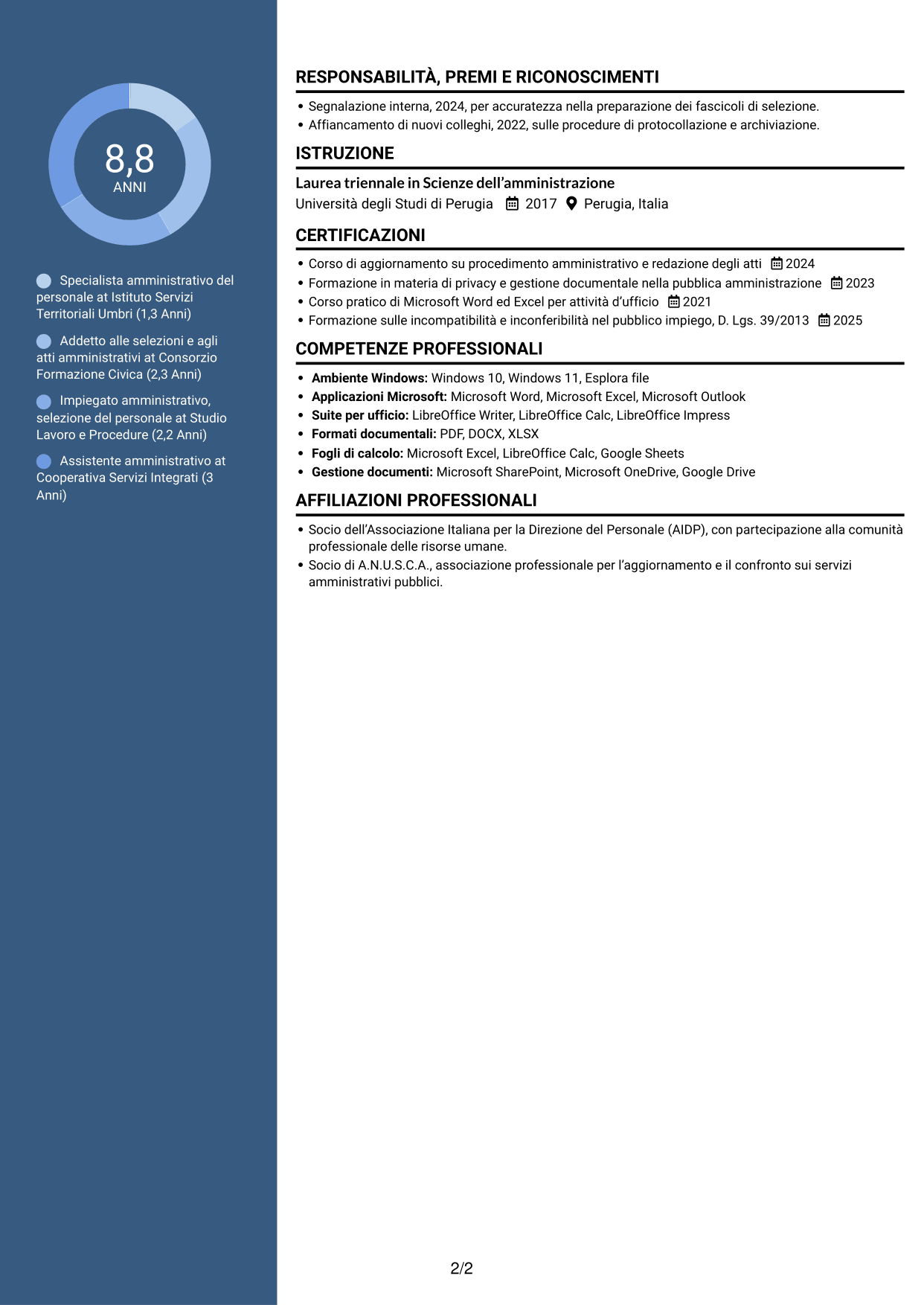 CV Elegante (formato con colonna laterale colorata e foto): Addetto amministrativo - Procedure concorsuali, pagina 2