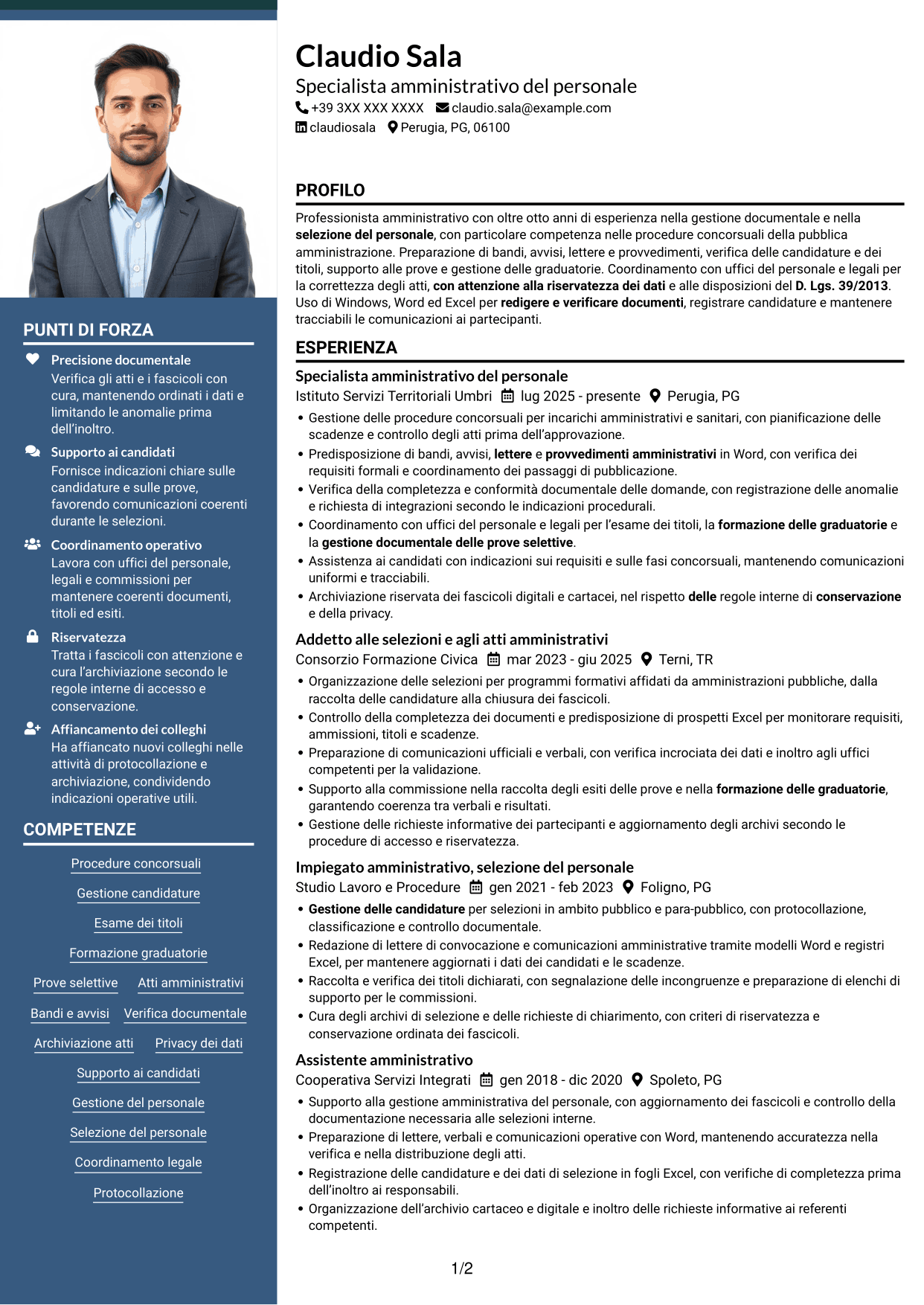 CV Signature (formato con colonna laterale colorata e foto grande): Addetto amministrativo - Procedure concorsuali, pagina 1
