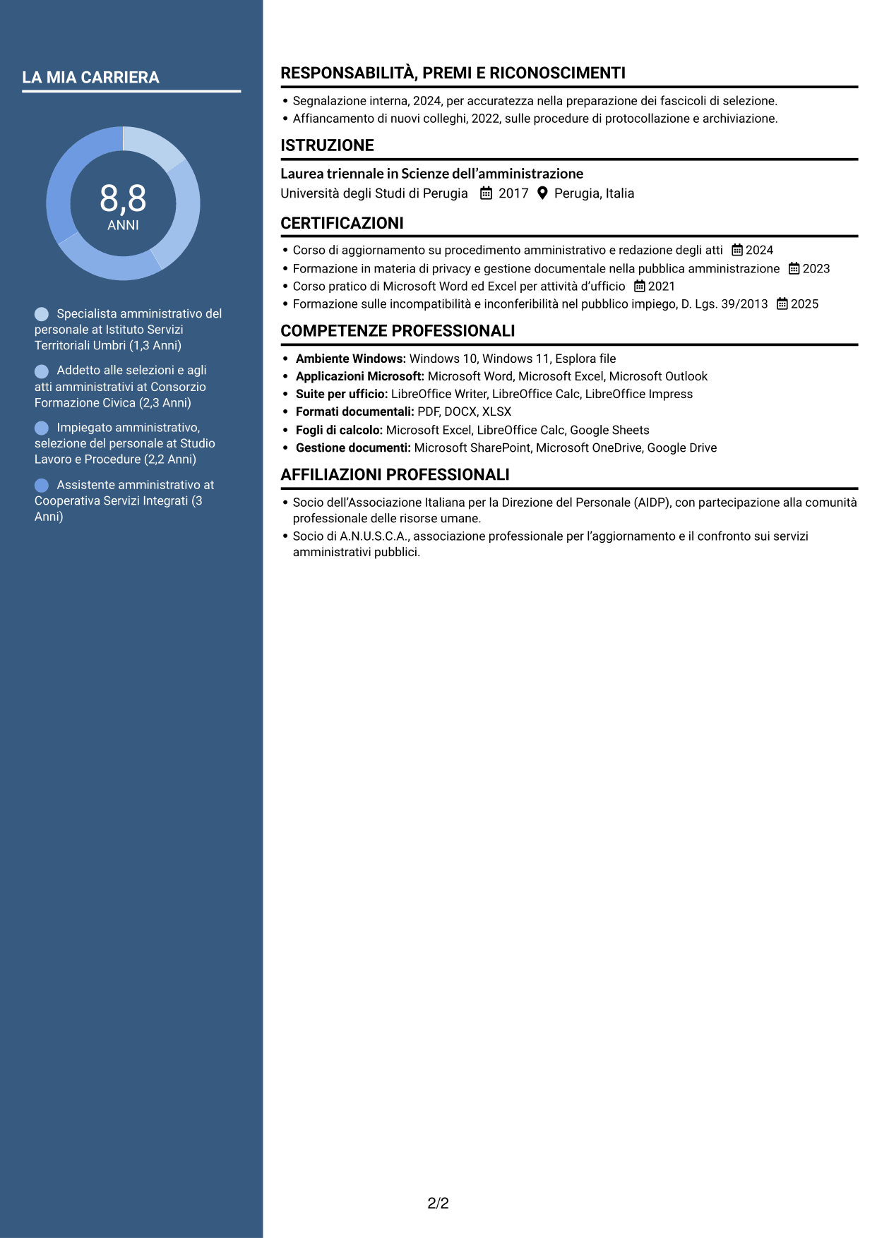 CV Signature (formato con colonna laterale colorata e foto grande): Addetto amministrativo - Procedure concorsuali, pagina 2