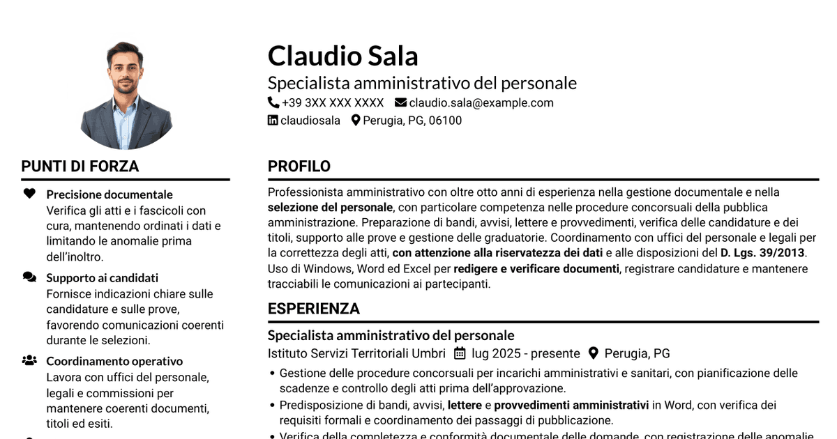 7 modelli di CV per Addetto amministrativo - Procedure concorsuali, con esempi
