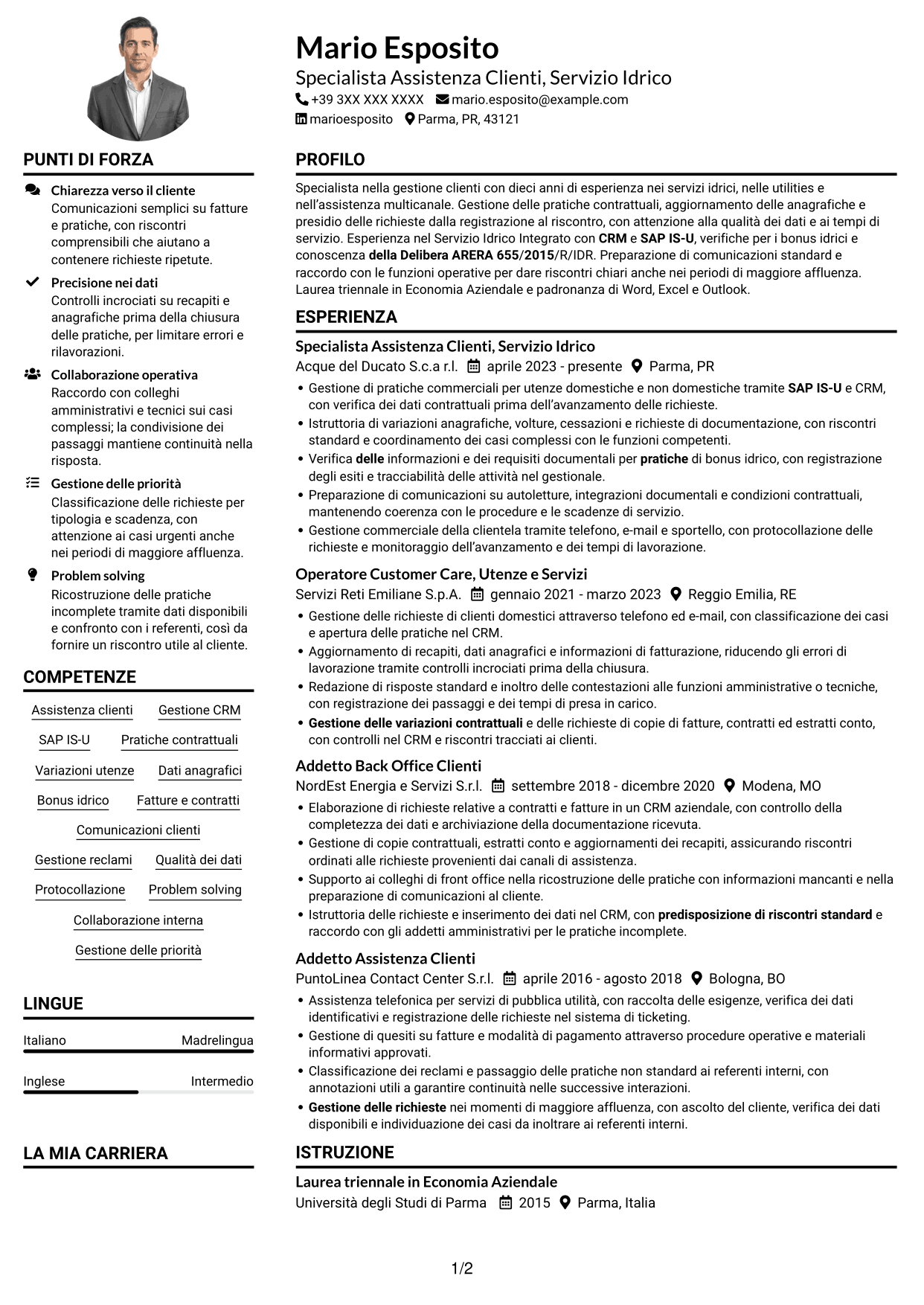 Esempio di curriculum — pagina 1