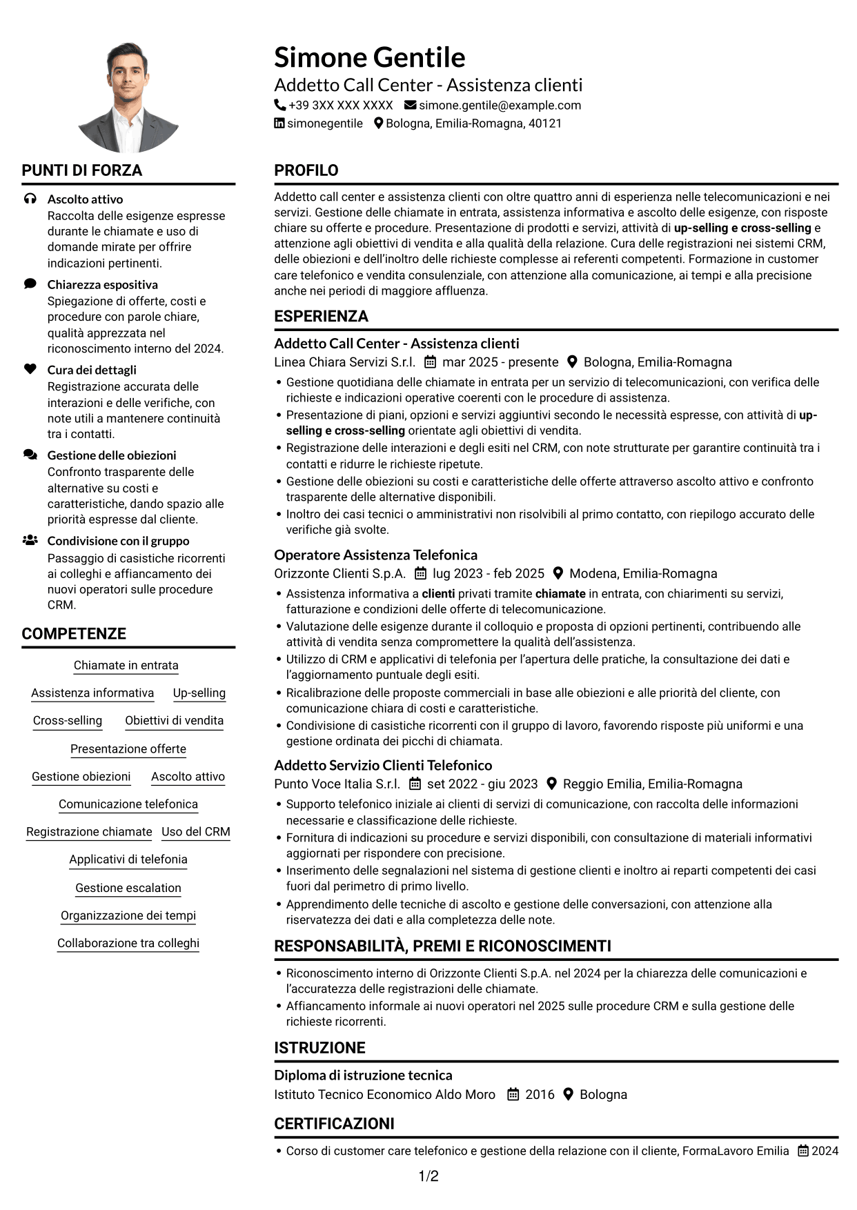 Esempio di curriculum — pagina 1