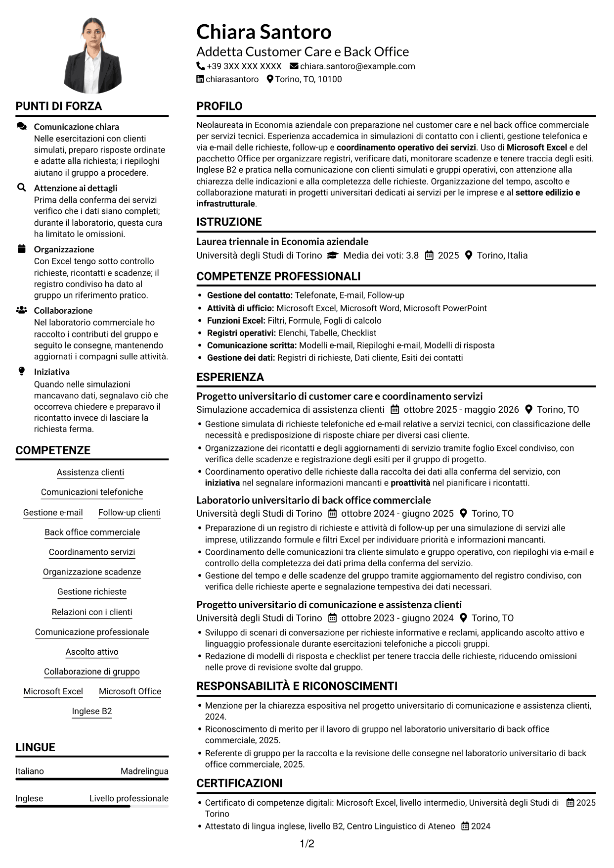 Esempio di curriculum — pagina 1