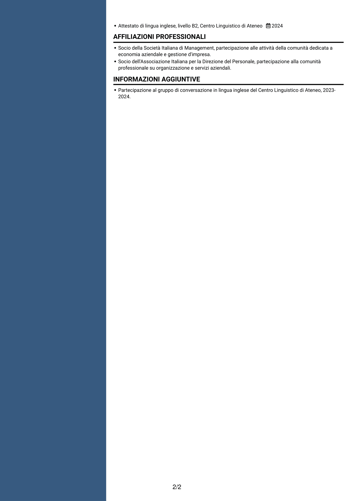 CV Elegante (formato con colonna laterale colorata e foto): Addetto Customer Care e Back Office - Servizi per l'edilizia, pagina 2