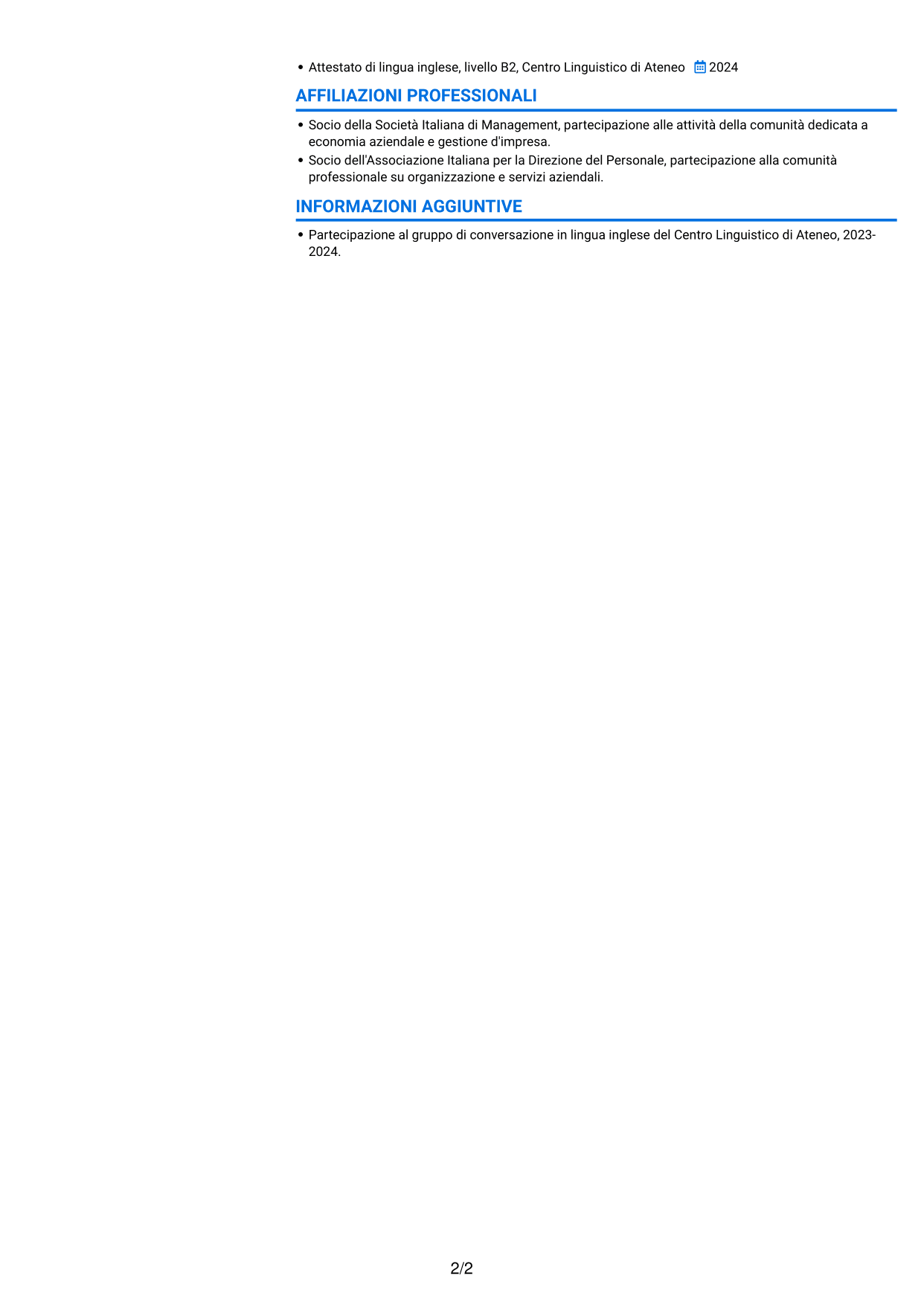CV Audace (formato a due colonne con accenti colorati e foto): Addetto Customer Care e Back Office - Servizi per l'edilizia, pagina 2
