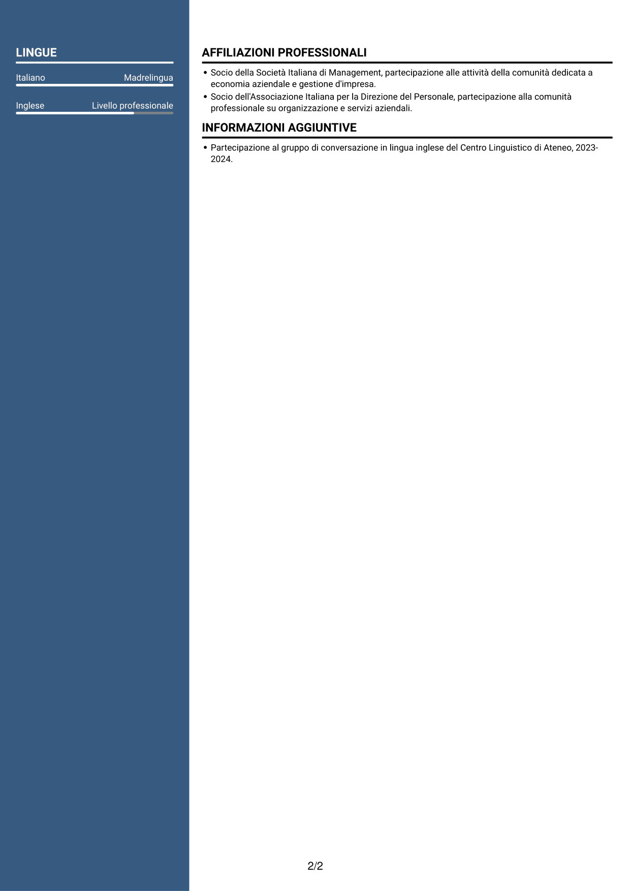 CV Signature (formato con colonna laterale colorata e foto grande): Addetto Customer Care e Back Office - Servizi per l'edilizia, pagina 2