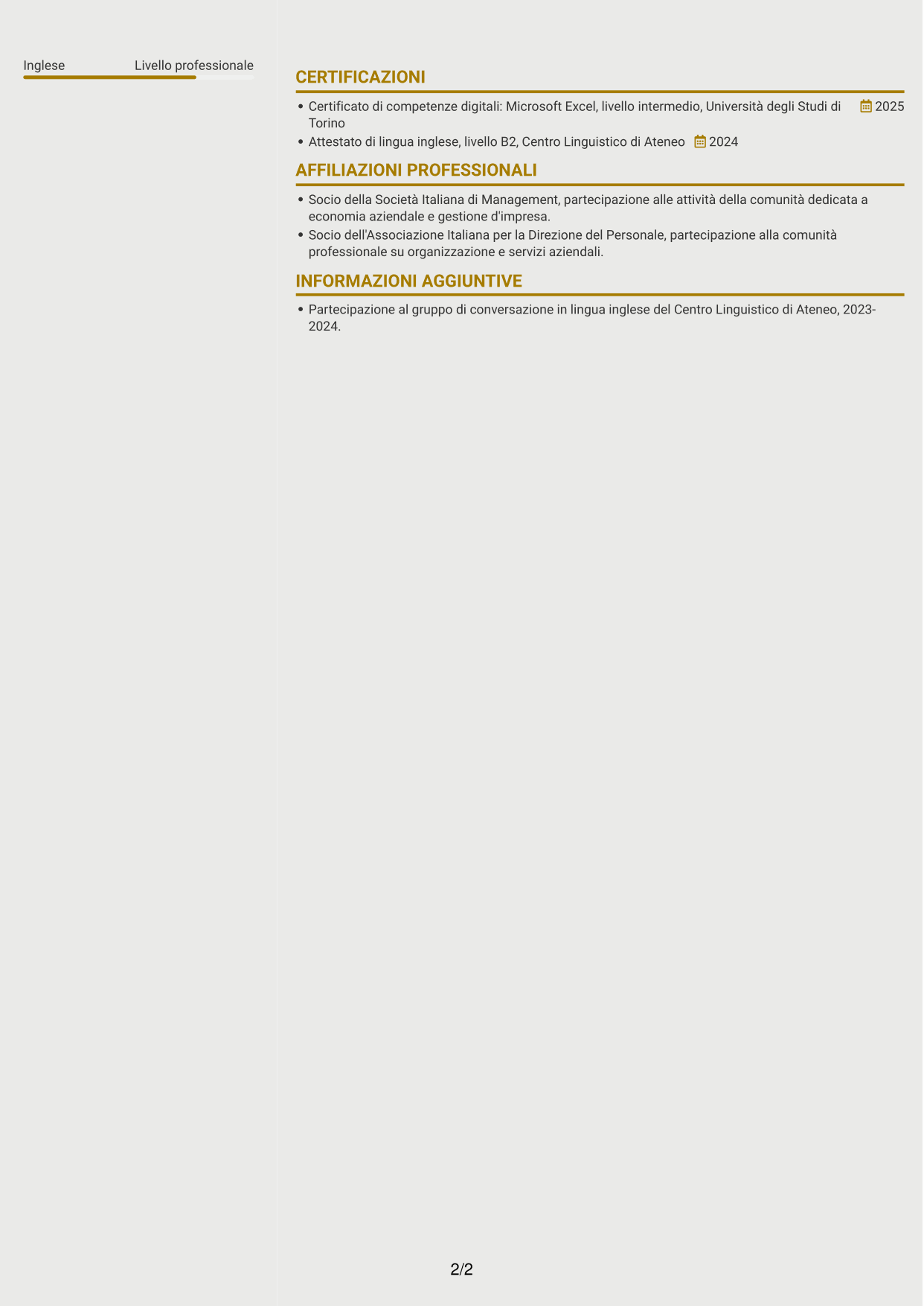 CV Dinamico (formato a due colonne con icone): Addetto Customer Care e Back Office - Servizi per l'edilizia, pagina 2