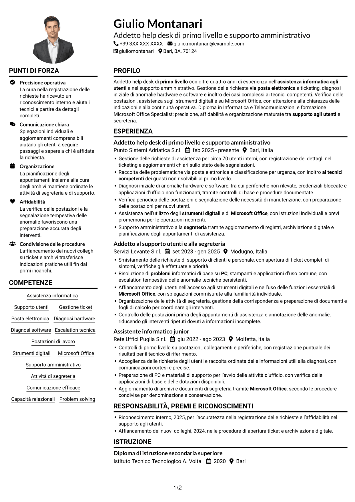 Esempio di curriculum — pagina 1