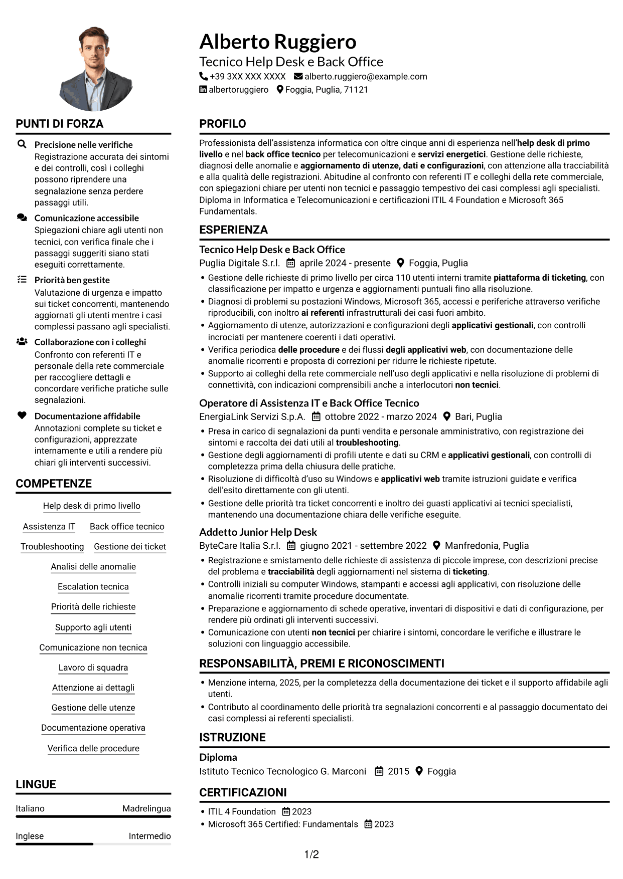 Esempio di curriculum — pagina 1