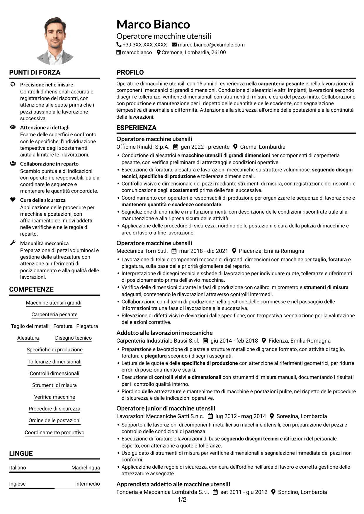 Esempio di curriculum — pagina 1