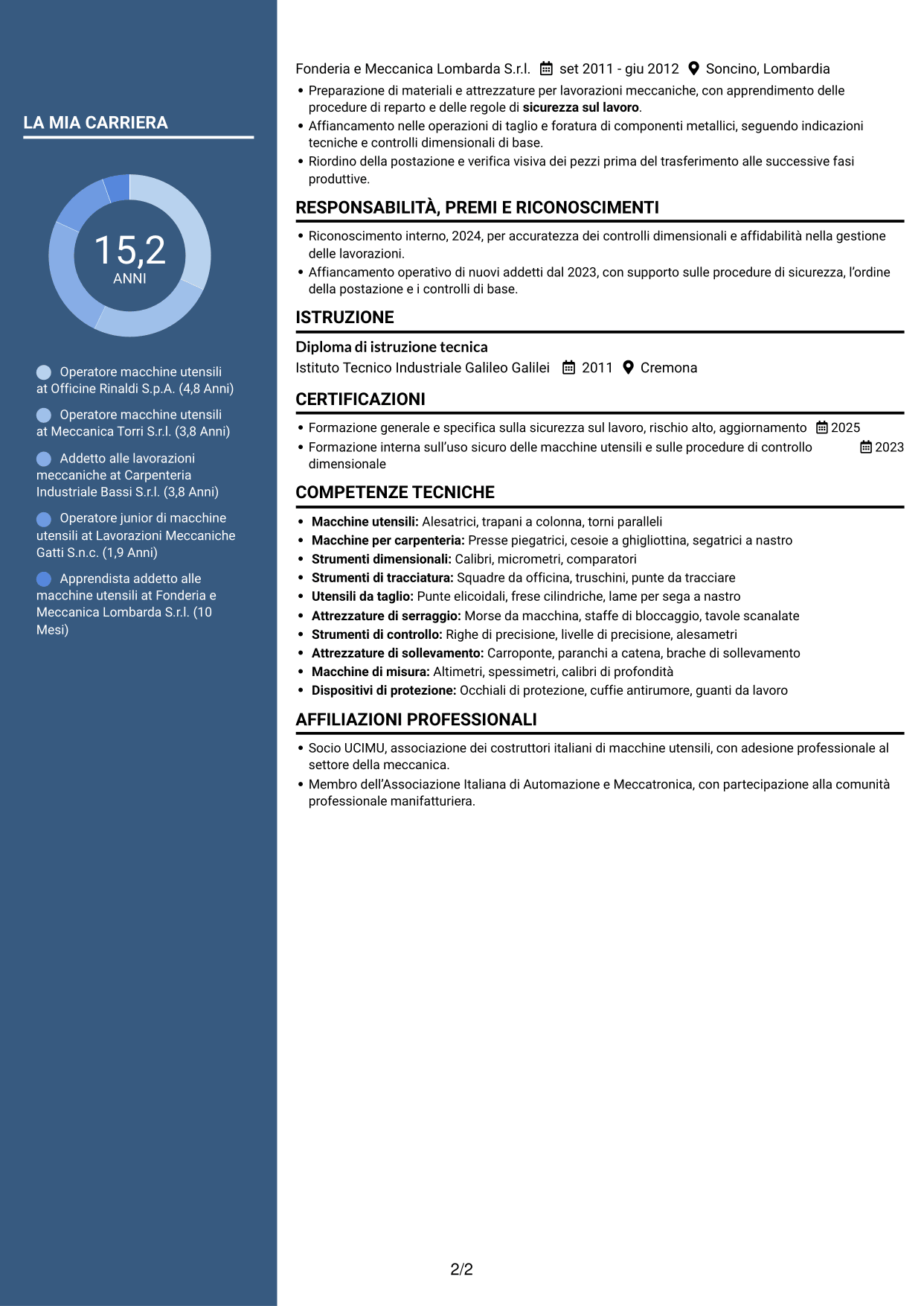 CV Elegante (formato con colonna laterale colorata e foto): Addetto macchine utensili - Carpenteria pesante, pagina 2