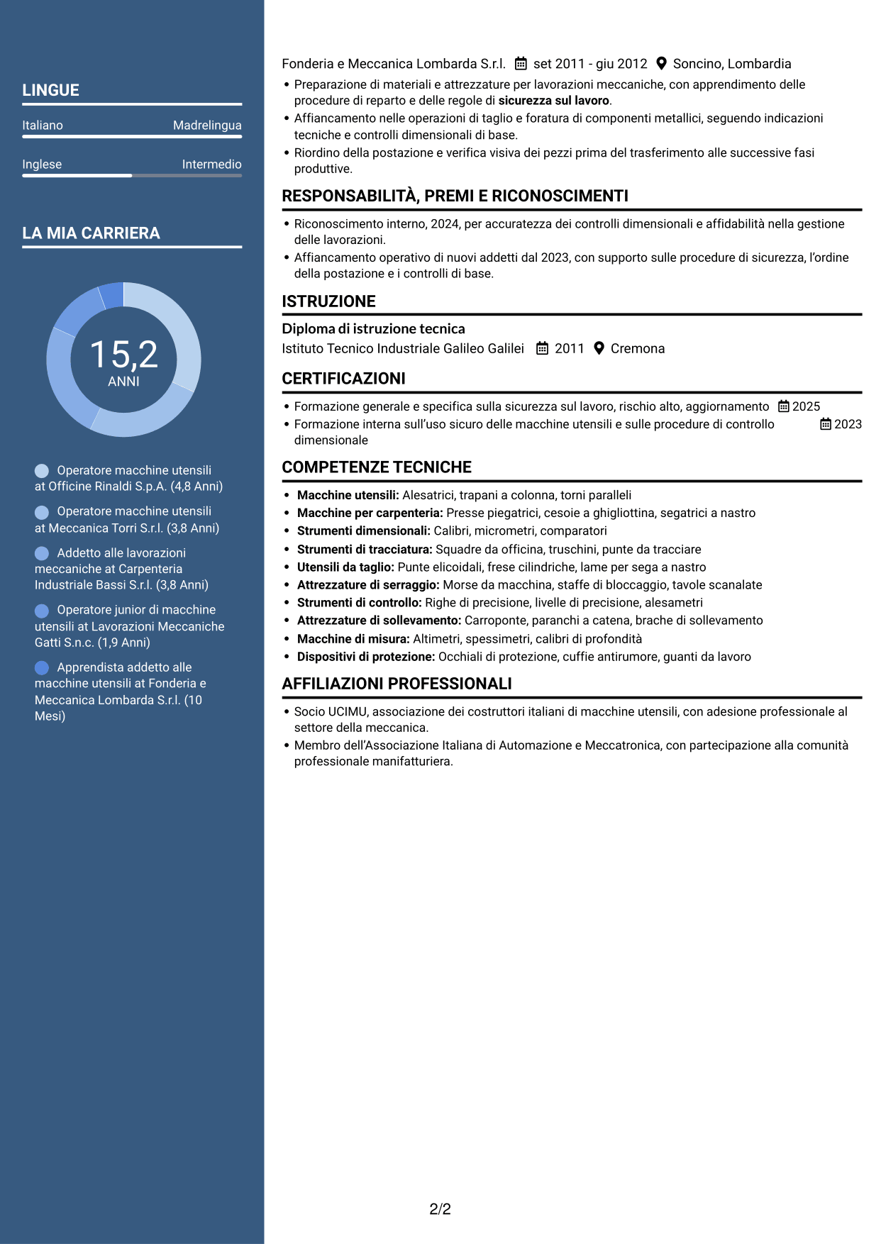 CV Signature (formato con colonna laterale colorata e foto grande): Addetto macchine utensili - Carpenteria pesante, pagina 2