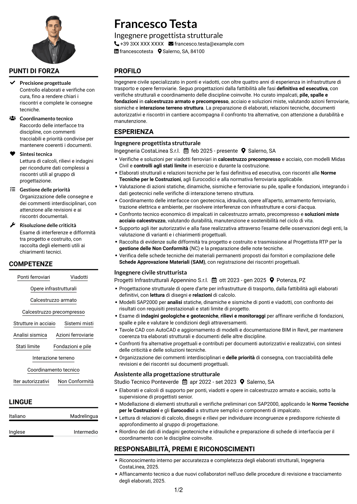 Esempio di curriculum — pagina 1