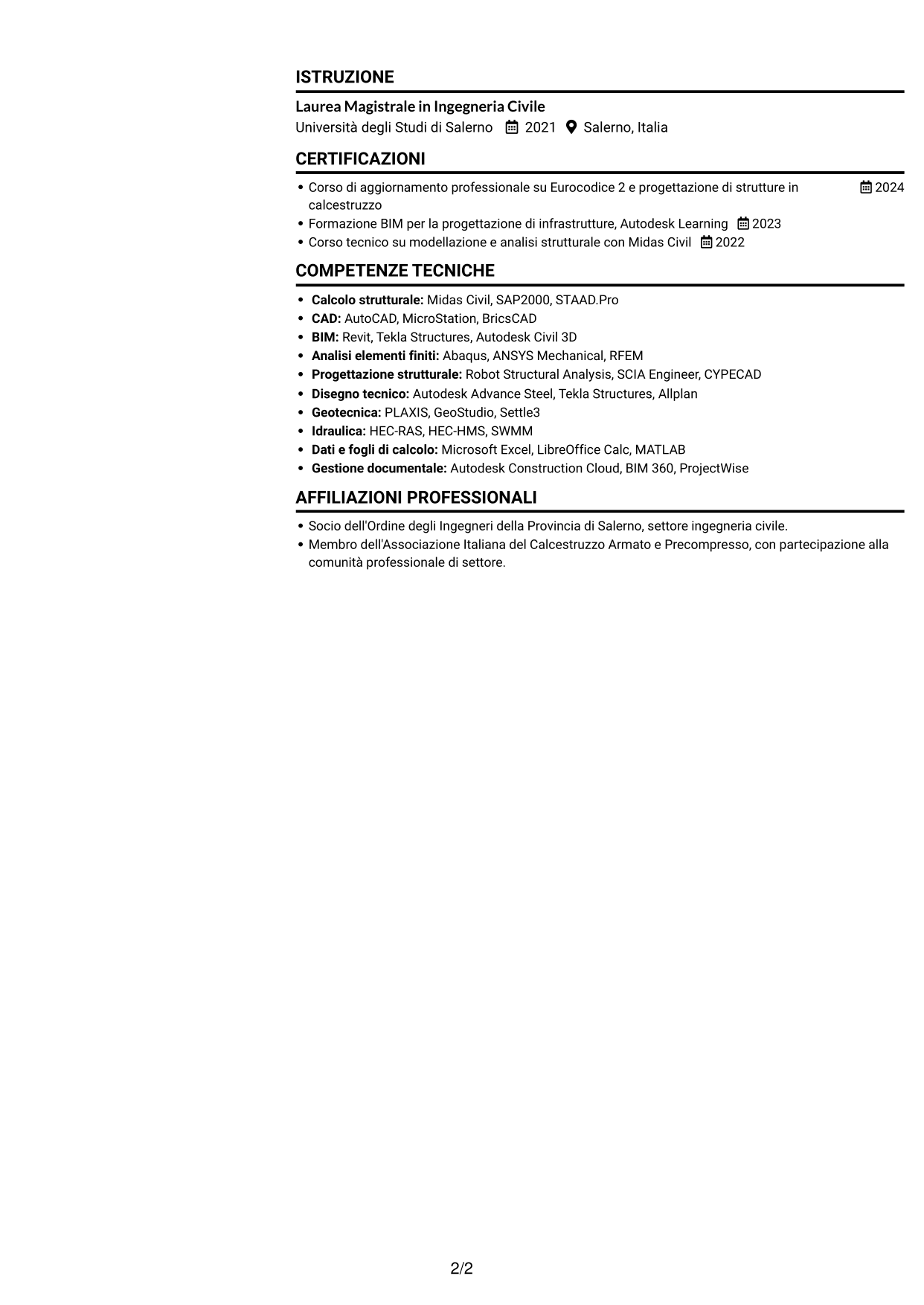 CV Compatto (formato sobrio a due colonne con foto): Addetto Ponti e Viadotti, pagina 2