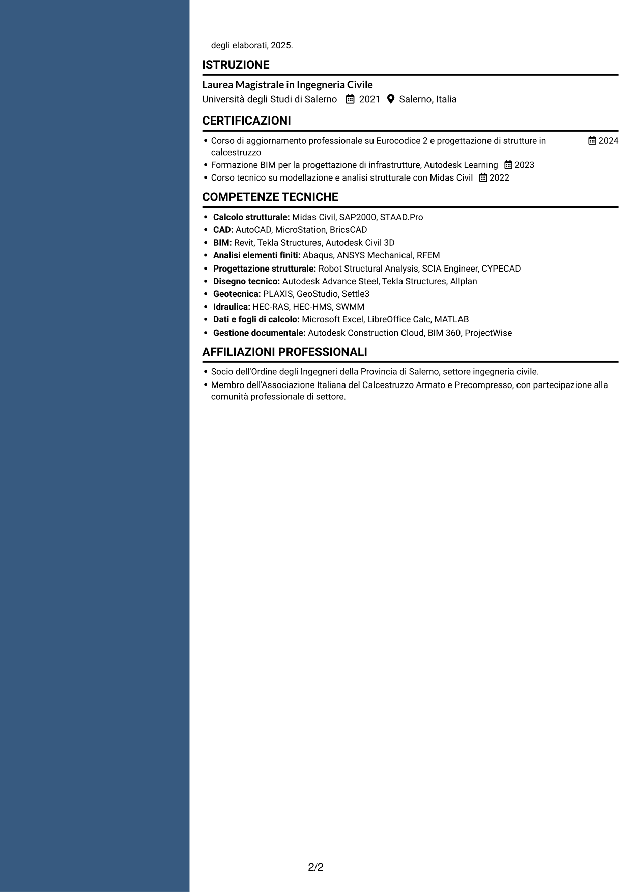 CV Elegante (formato con colonna laterale colorata e foto): Addetto Ponti e Viadotti, pagina 2