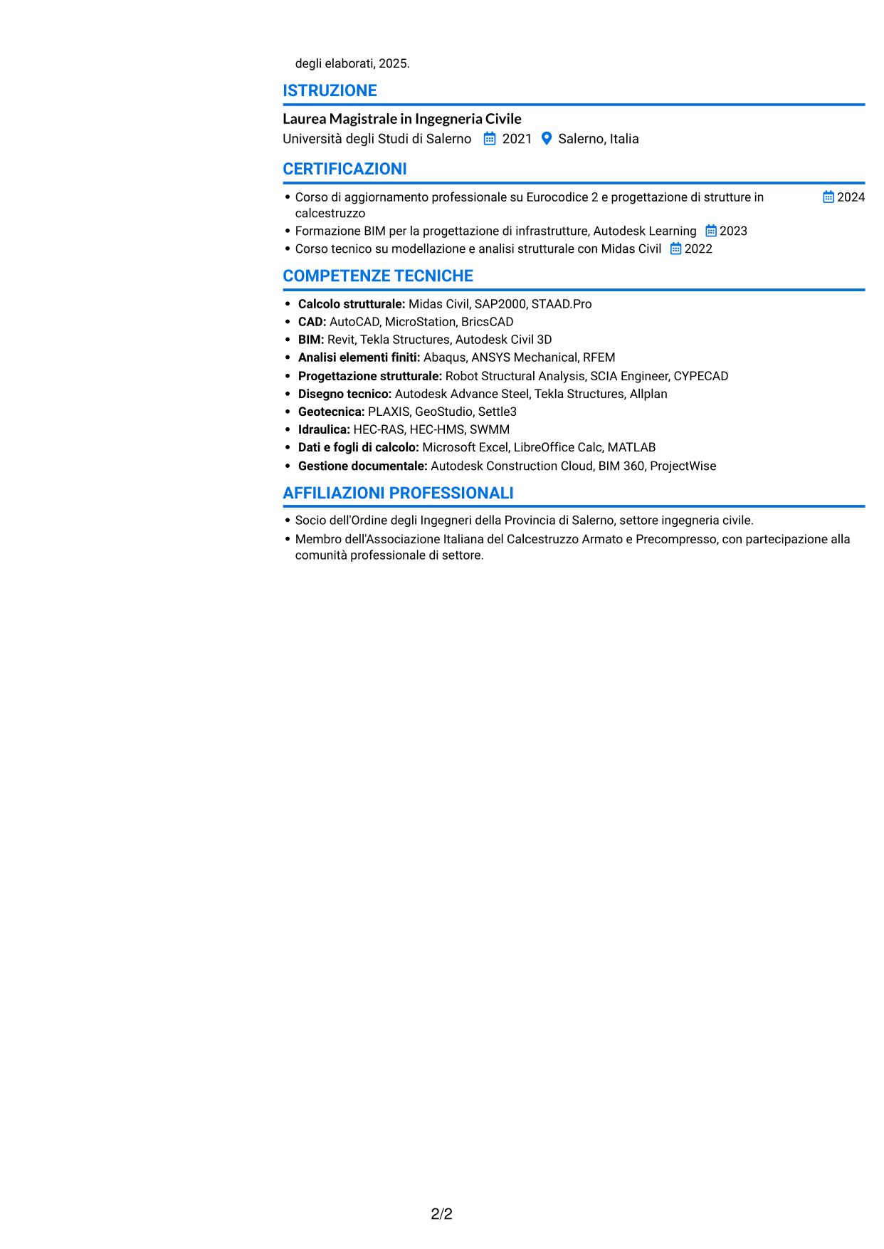 CV Audace (formato a due colonne con accenti colorati e foto): Addetto Ponti e Viadotti, pagina 2