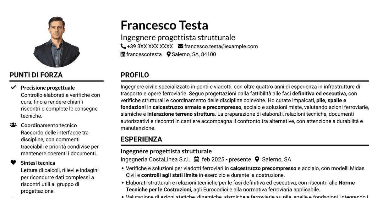 7 modelli di CV per Addetto Ponti e Viadotti, con esempi