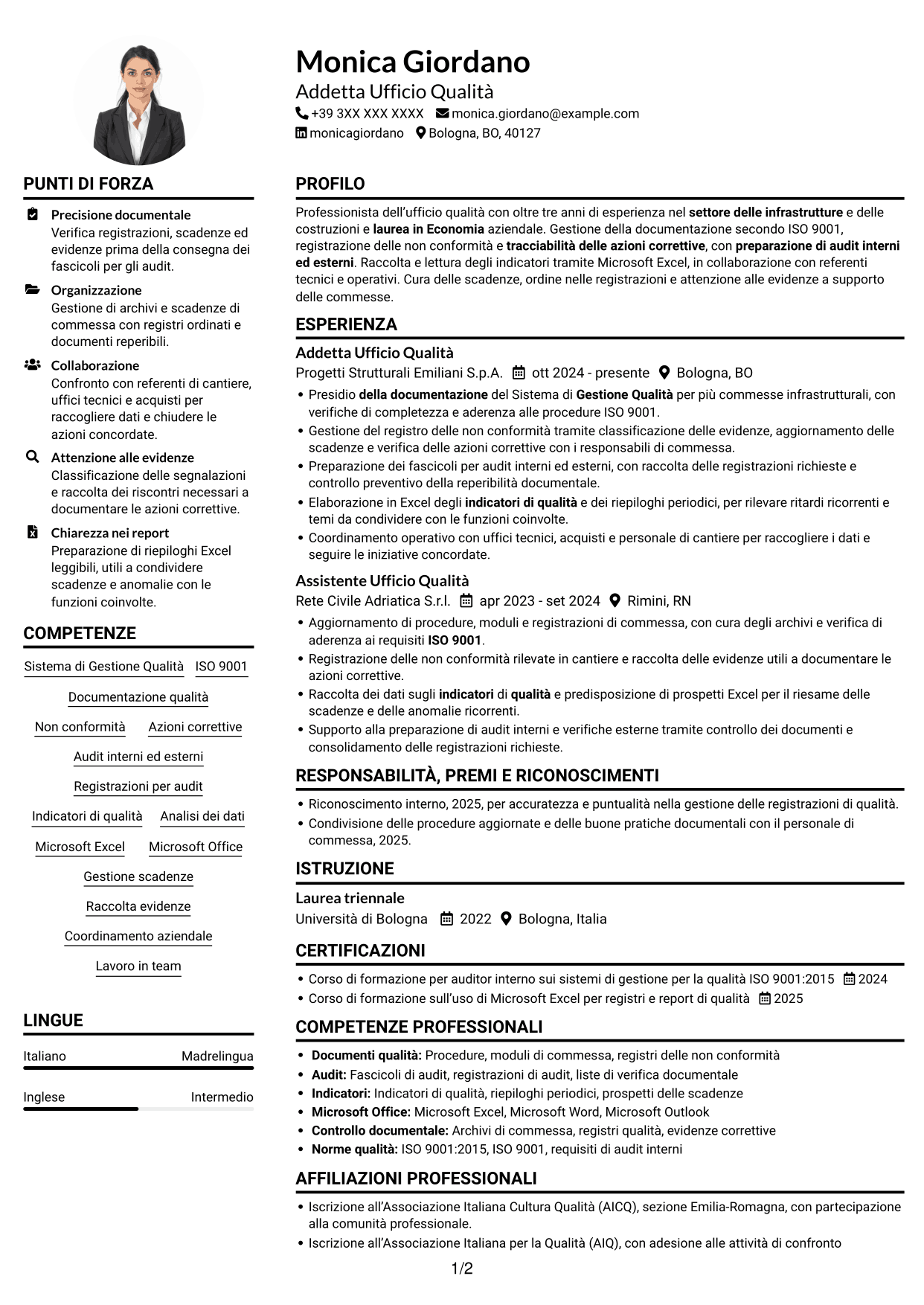 Esempio di curriculum — pagina 1