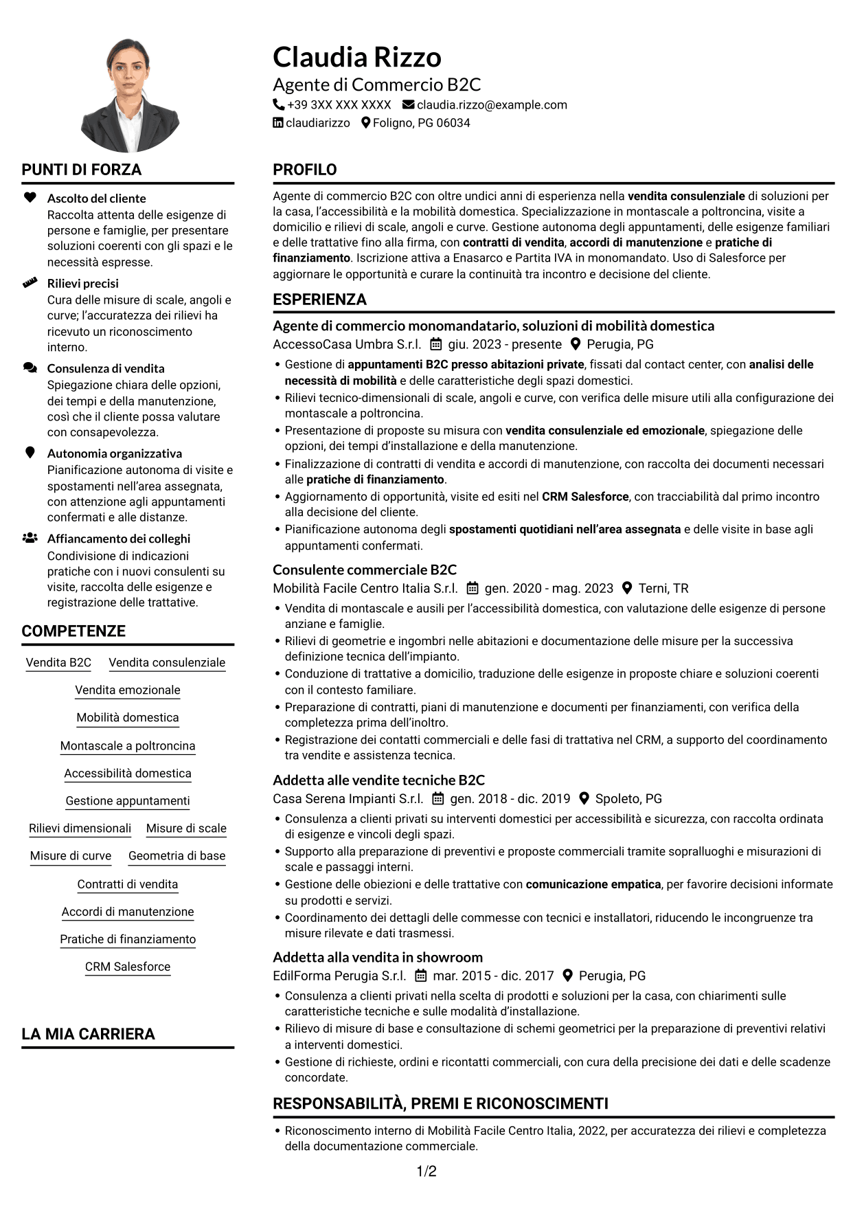 Esempio di curriculum — pagina 1