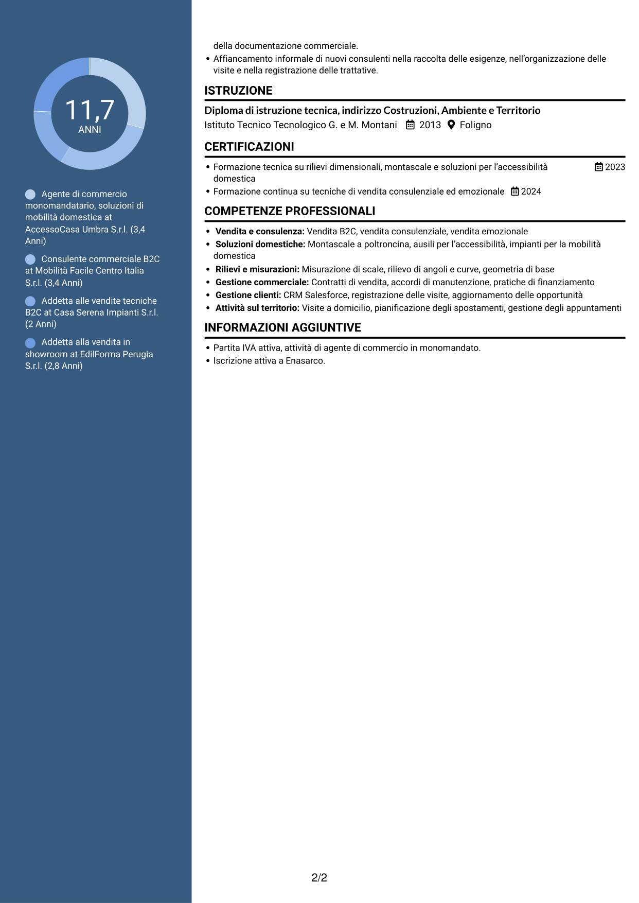 CV Elegante (formato con colonna laterale colorata e foto): Agente di Commercio B2C - Soluzioni di Mobilità Domestica, pagina 2