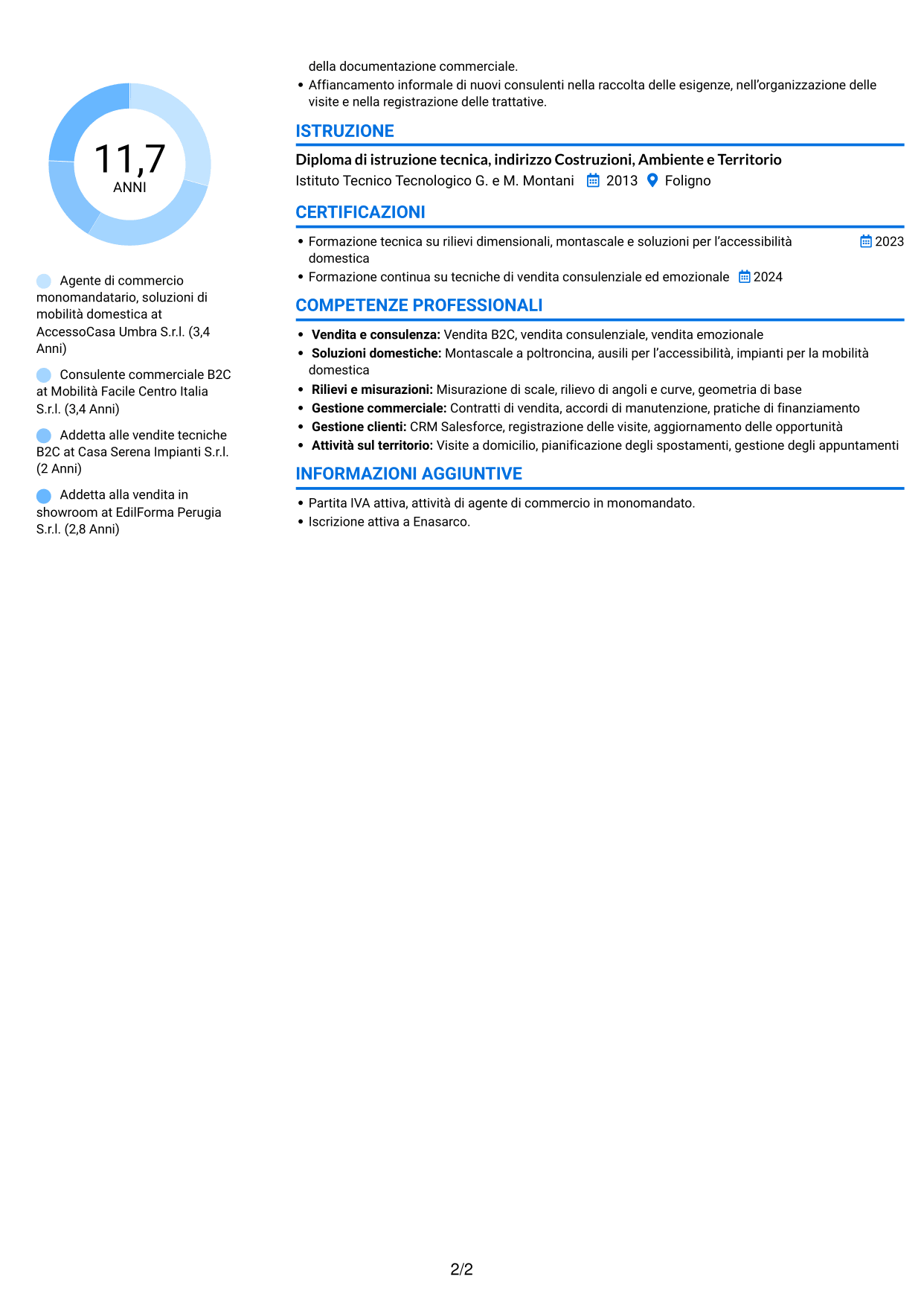 CV Audace (formato a due colonne con accenti colorati e foto): Agente di Commercio B2C - Soluzioni di Mobilità Domestica, pagina 2