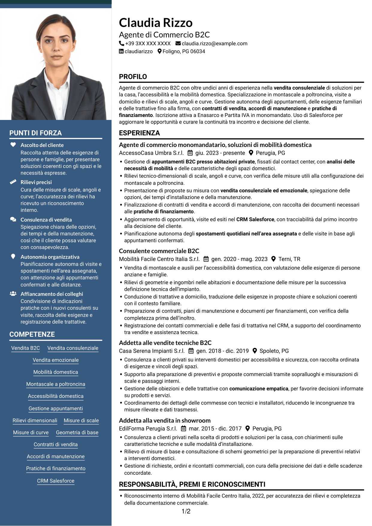 CV Signature (formato con colonna laterale colorata e foto grande): Agente di Commercio B2C - Soluzioni di Mobilità Domestica, pagina 1