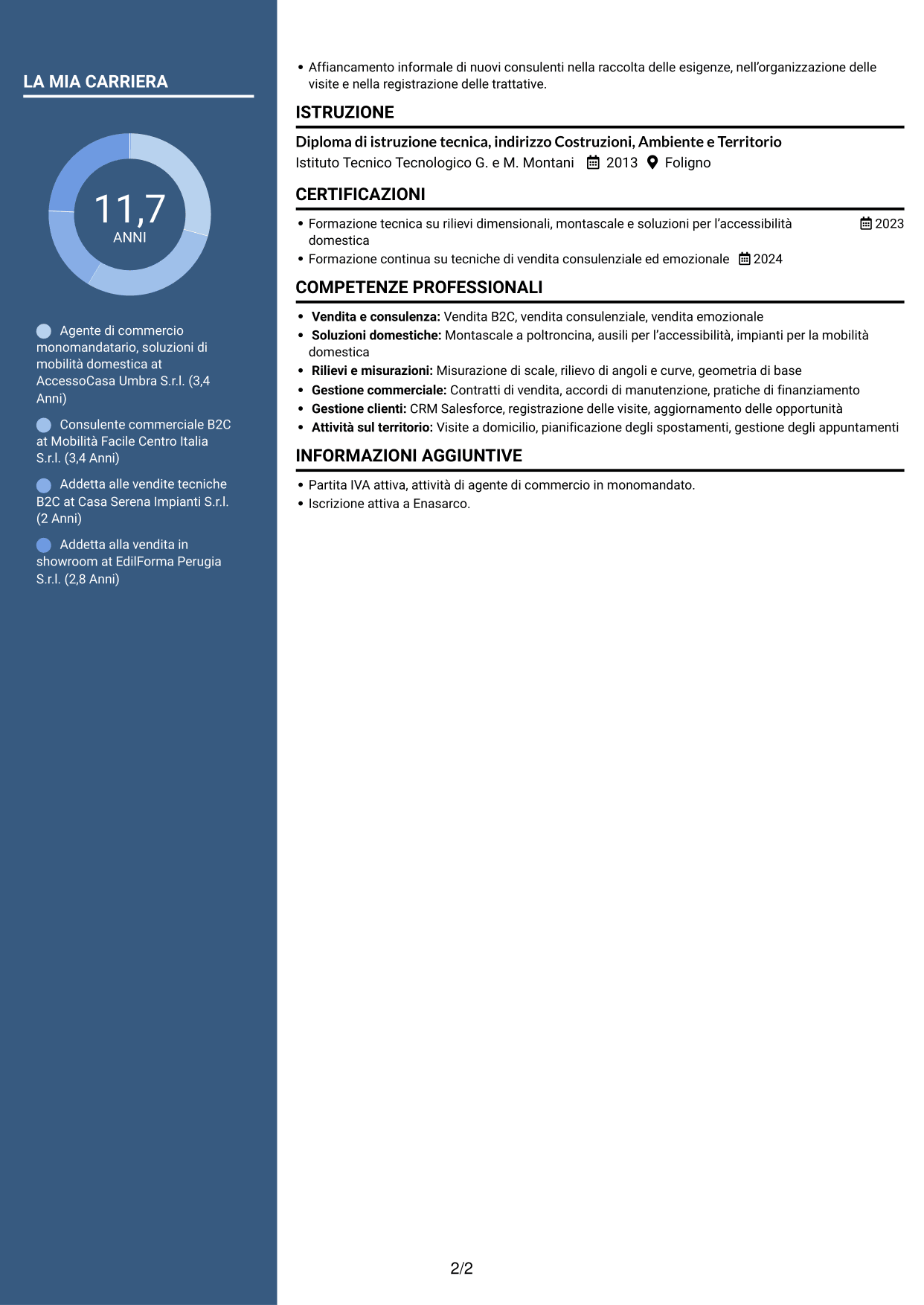 CV Signature (formato con colonna laterale colorata e foto grande): Agente di Commercio B2C - Soluzioni di Mobilità Domestica, pagina 2