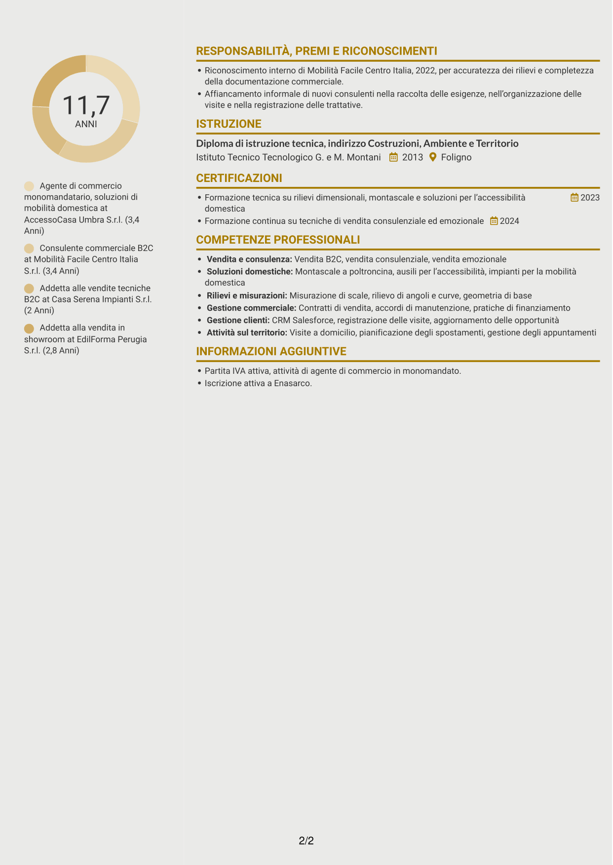 CV Dinamico (formato a due colonne con icone): Agente di Commercio B2C - Soluzioni di Mobilità Domestica, pagina 2