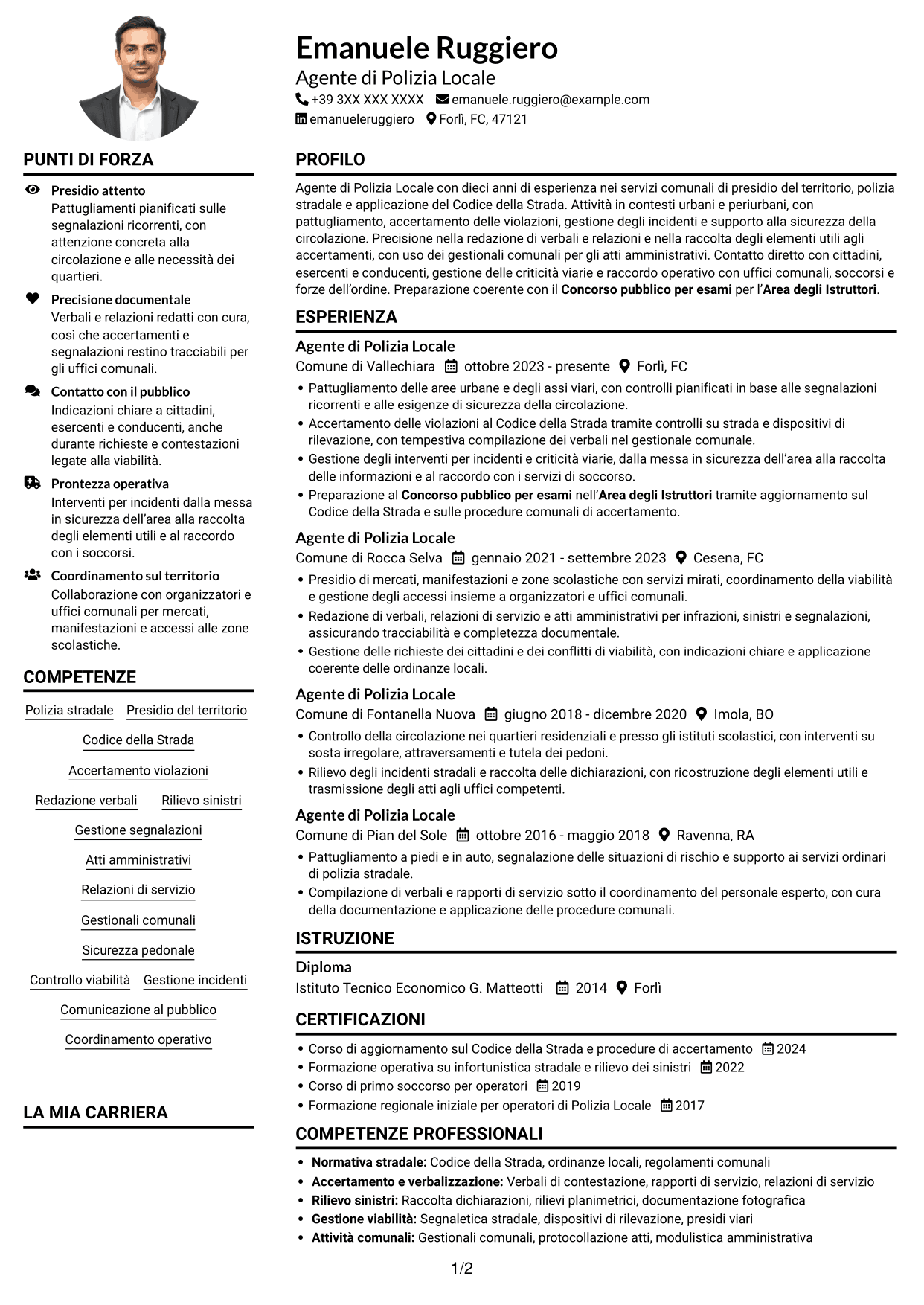 Esempio di curriculum — pagina 1