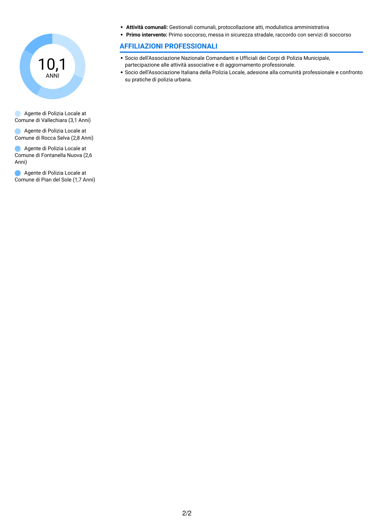 CV Audace (formato a due colonne con accenti colorati e foto): Agente di Polizia Locale, pagina 2
