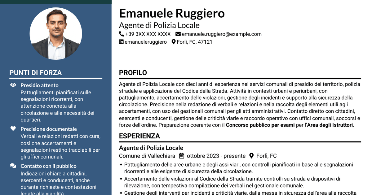 7 modelli di CV per Agente di Polizia Locale, con esempi