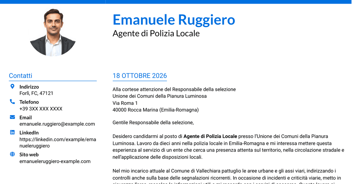 7 modelli di lettera di presentazione per Agente di Polizia Locale, con esempi