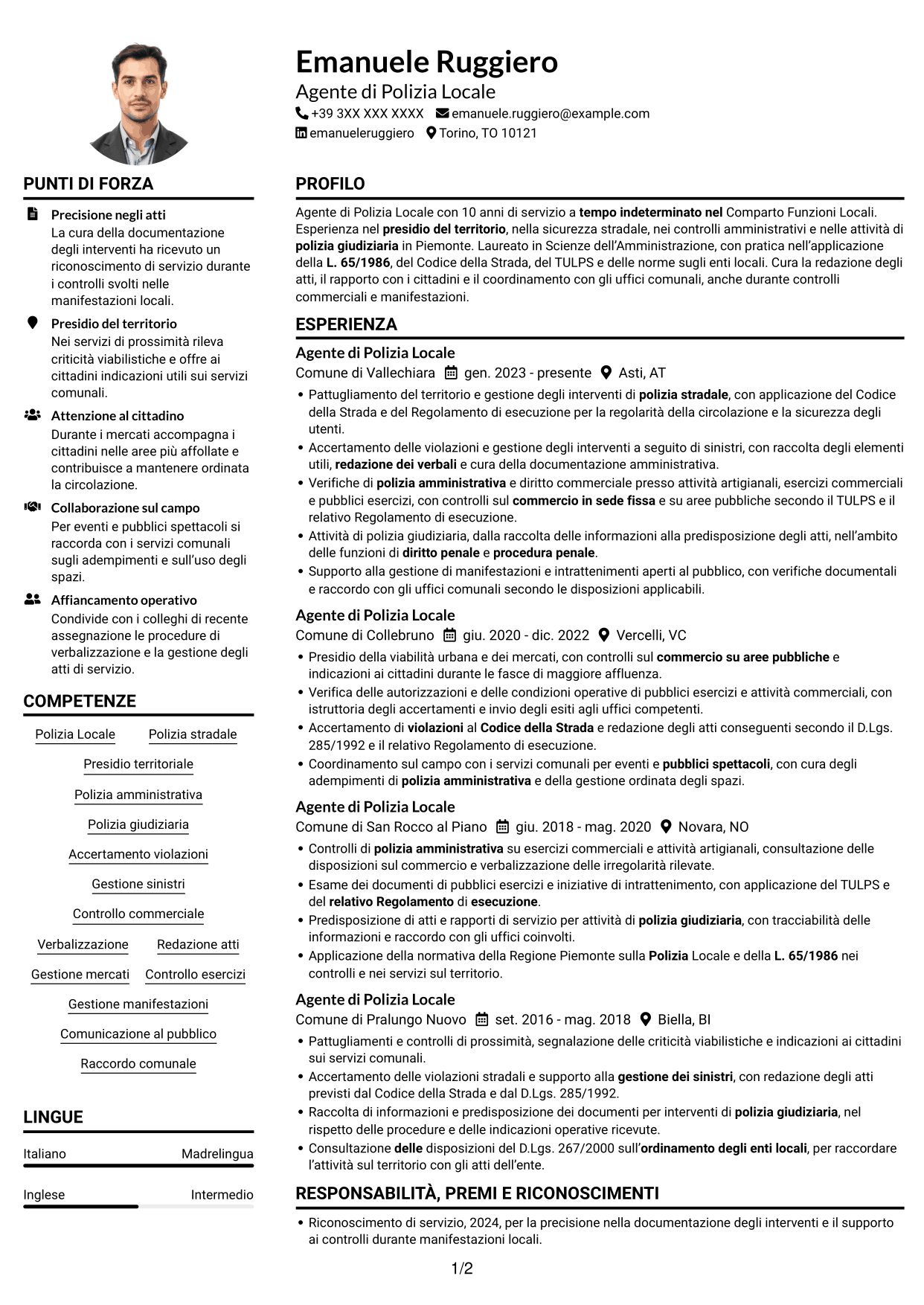 Esempio di curriculum — pagina 1