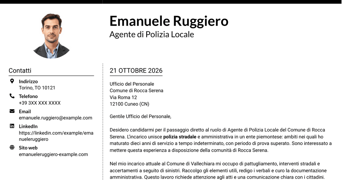 7 modelli di lettera di presentazione per Agente di Polizia Locale - Sicurezza stradale e polizia amministrativa, con esempi