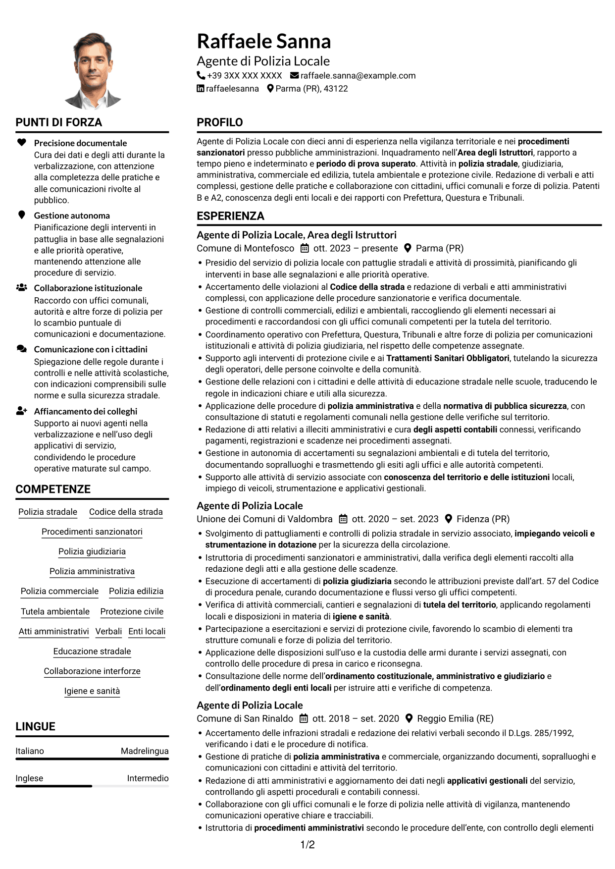 Esempio di curriculum — pagina 1