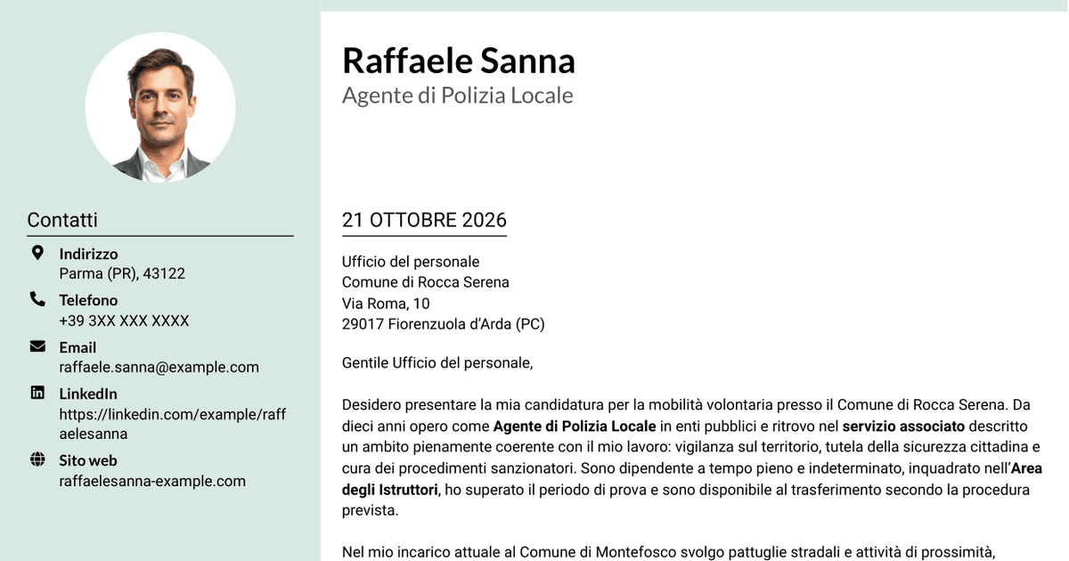 7 modelli di lettera di presentazione per Agente di Polizia Locale - Vigilanza e procedimenti sanzionatori, con esempi