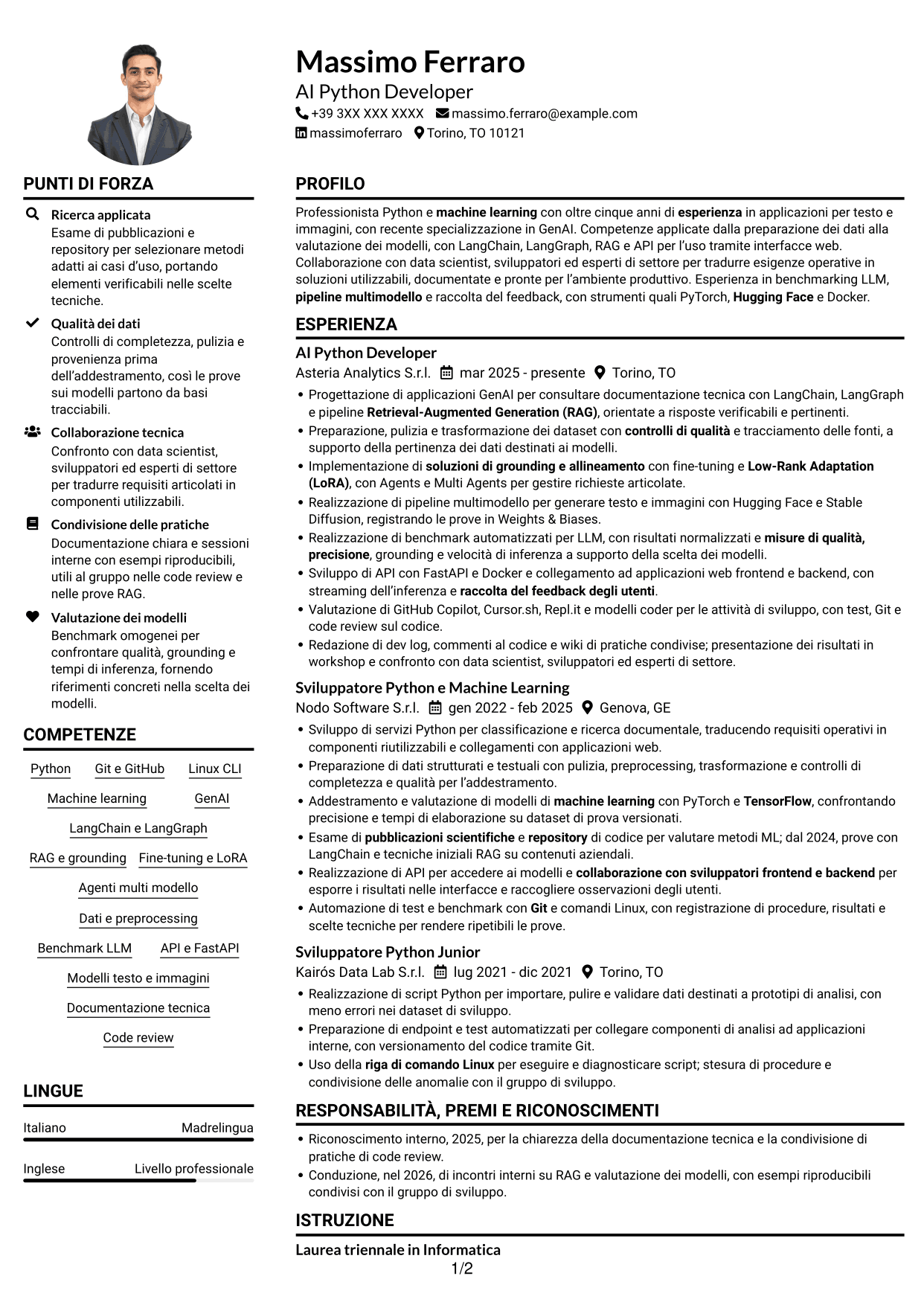 Esempio di curriculum — pagina 1