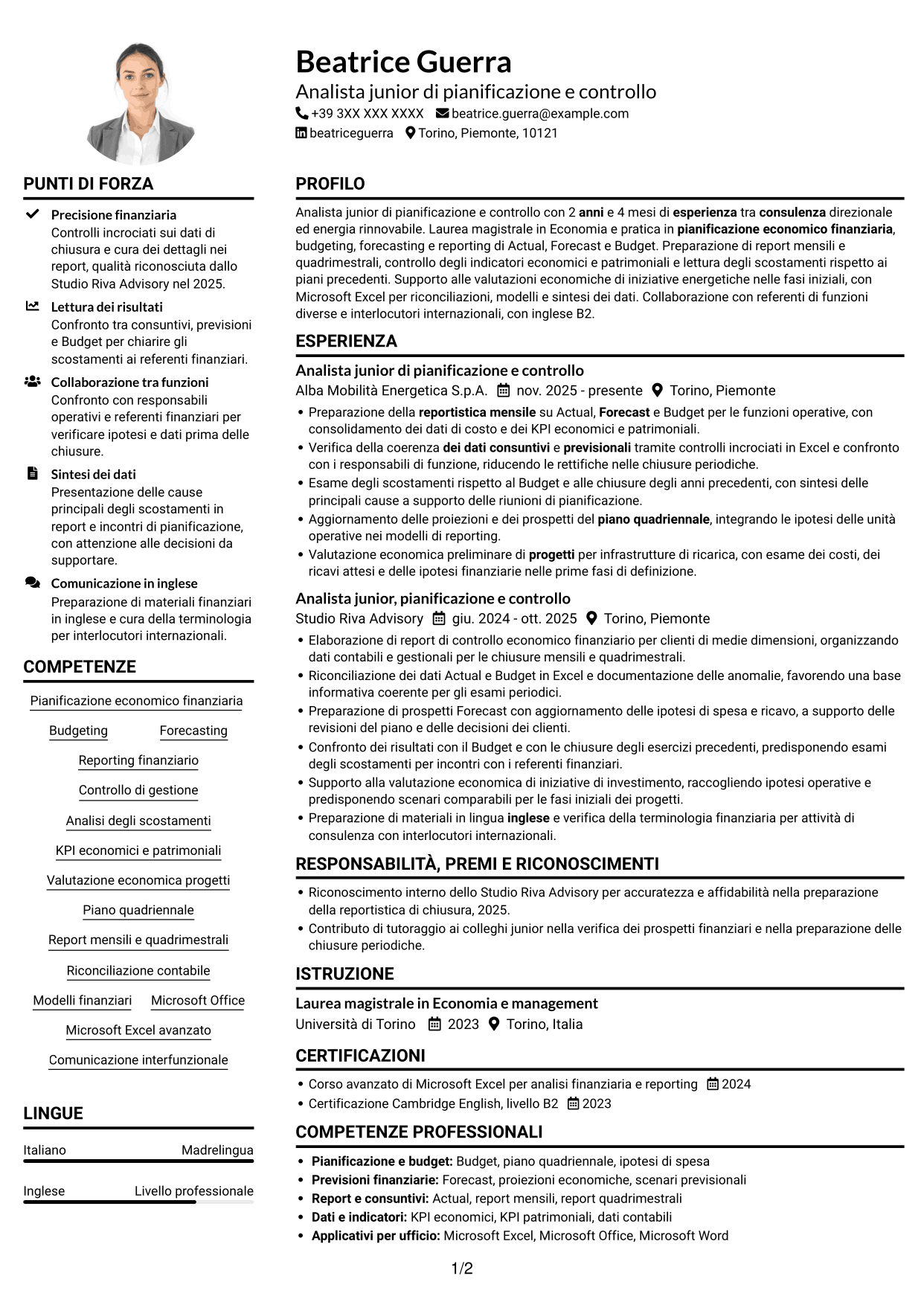 Esempio di curriculum — pagina 1