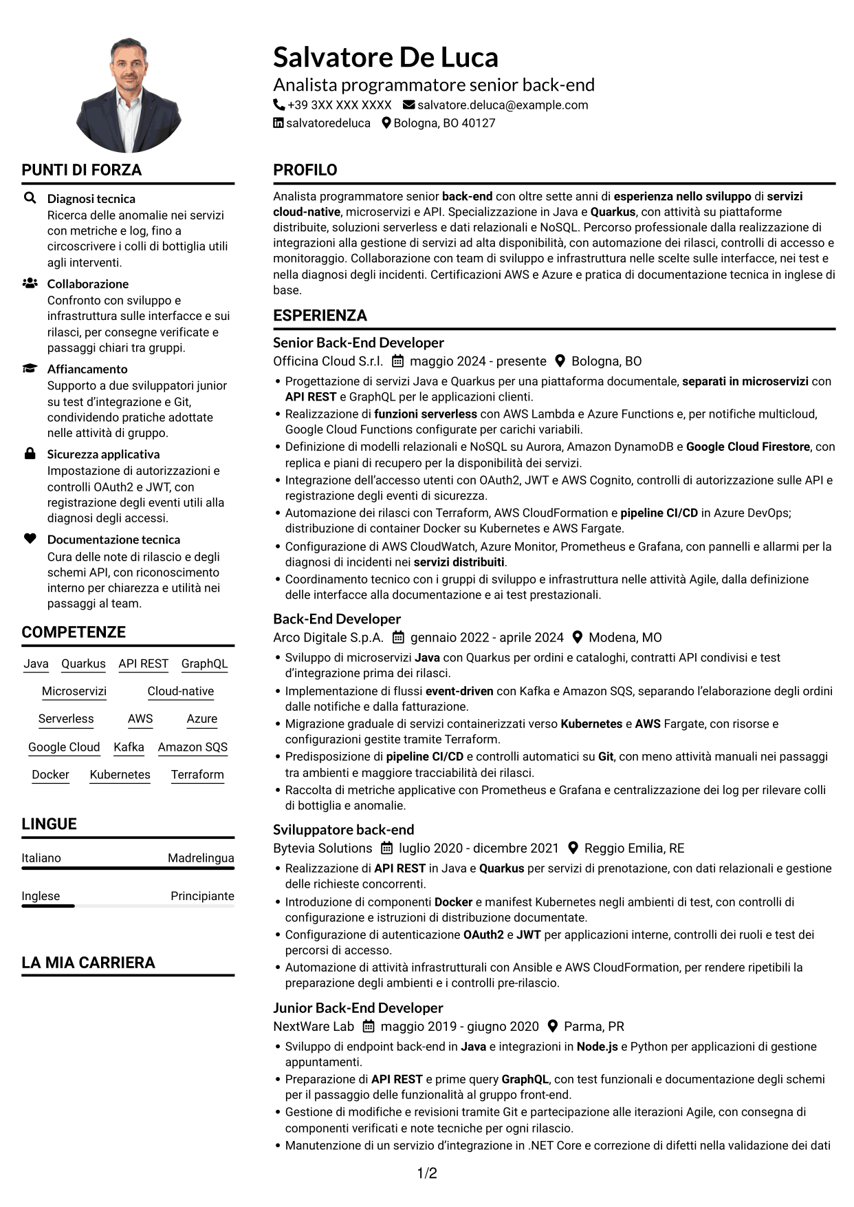 Esempio di curriculum — pagina 1