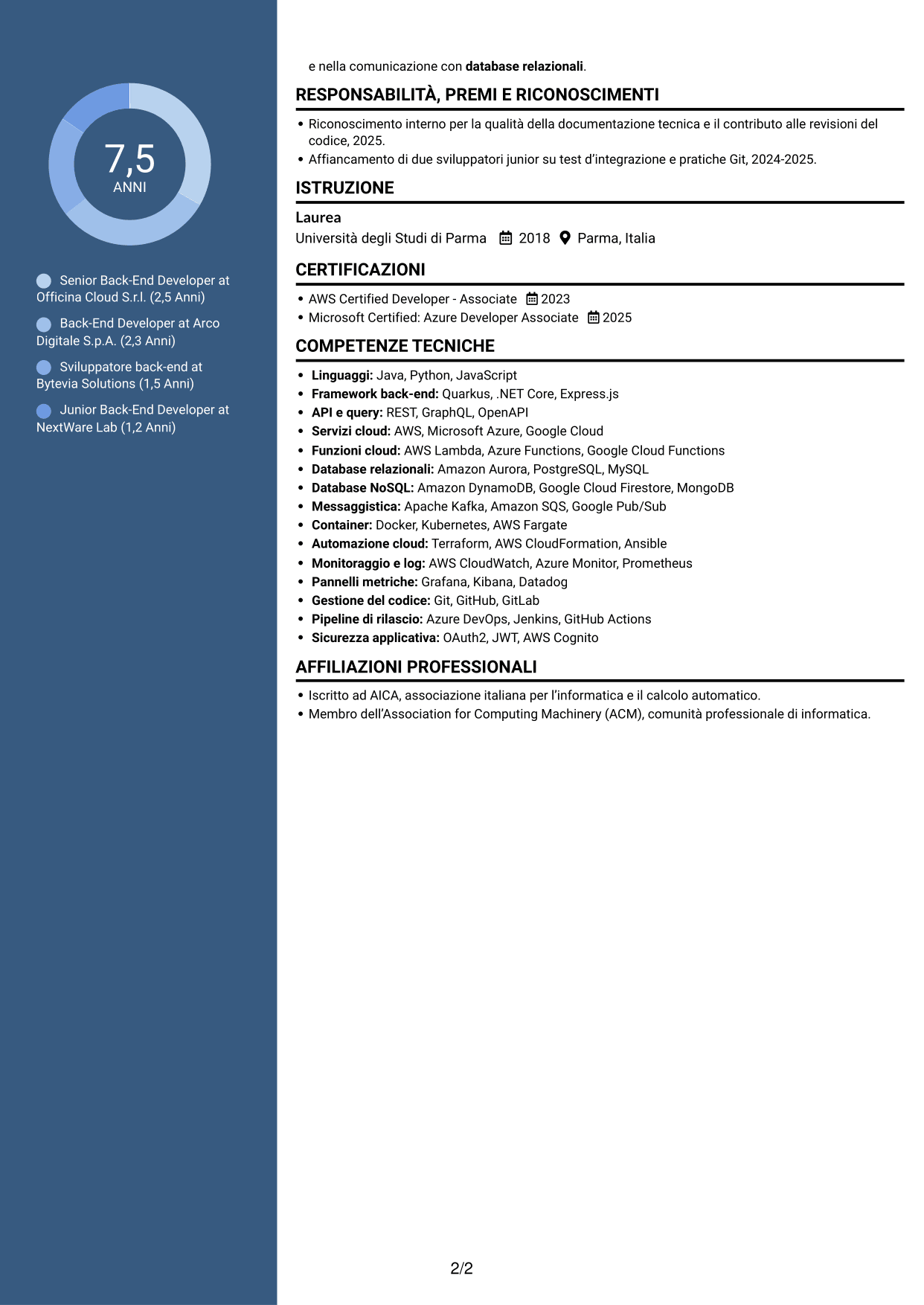 CV Signature (formato con colonna laterale colorata e foto grande): Analista programmatore senior back-end, pagina 2